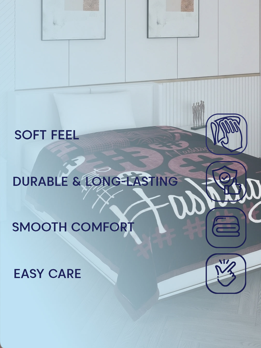 Printed Single Bed 2 Ply 890 GSM Blanket for Winter (Livo), Weight 3.15 kg