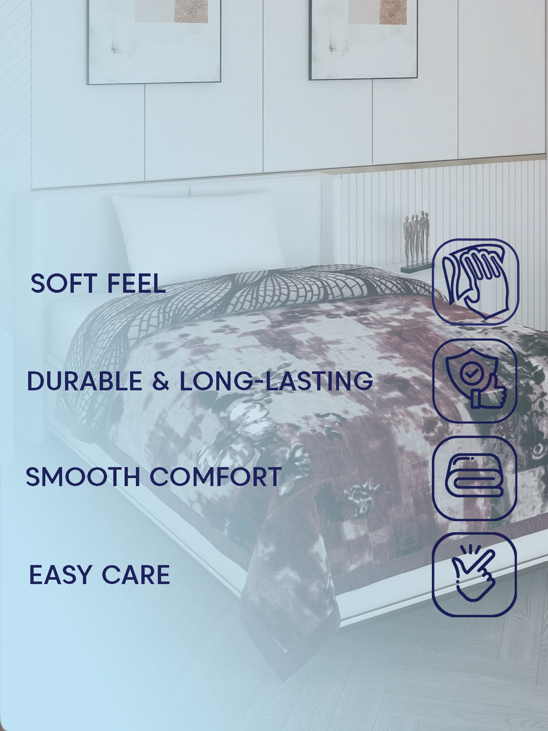 Printed Single Bed 2 Ply 890 GSM Blanket for Winter (Livo), Weight 3.15 kg