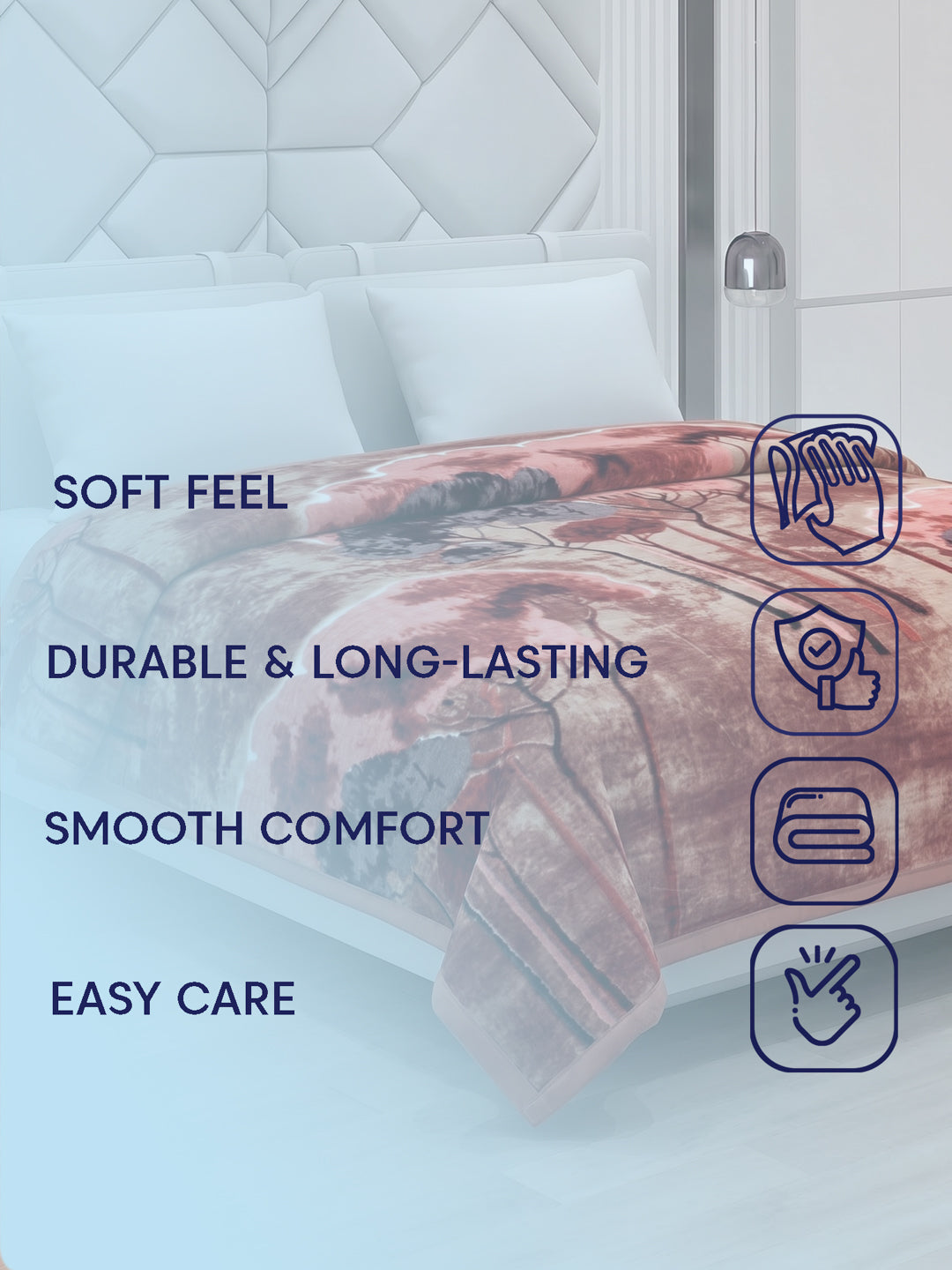 Printed Double Bed 2 Ply 870 GSM Blanket for Winter (Moon Valley), Weight 4.6 kg