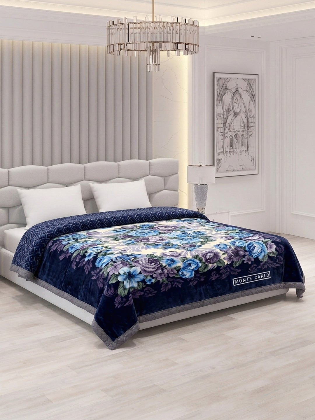 Floral Print Double Bed 3 Ply 950 GSM Blanket for Winter (Nagina), Weight 5 kg