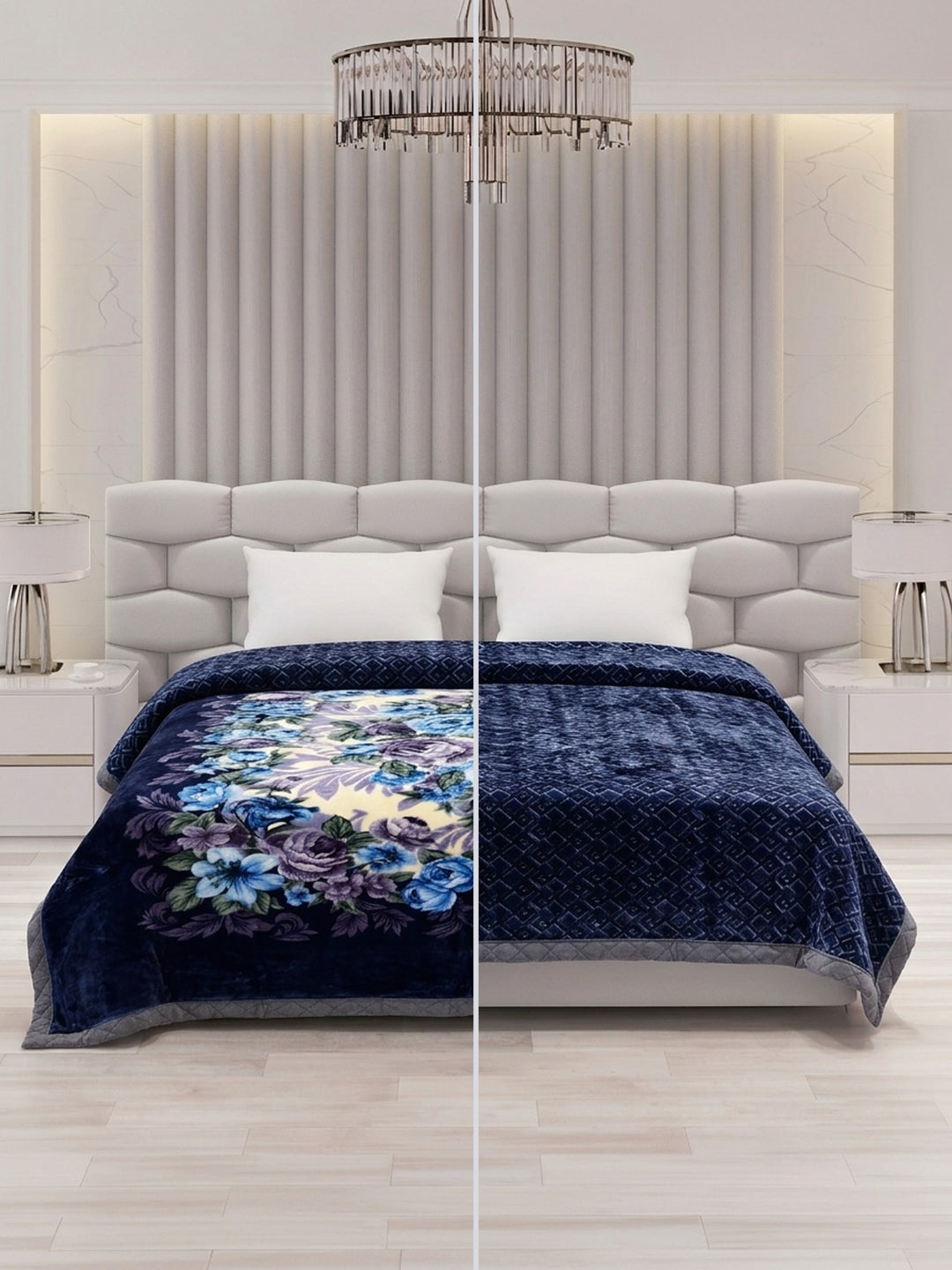 Floral Print Double Bed 3 Ply 950 GSM Blanket for Winter (Nagina), Weight 5 kg