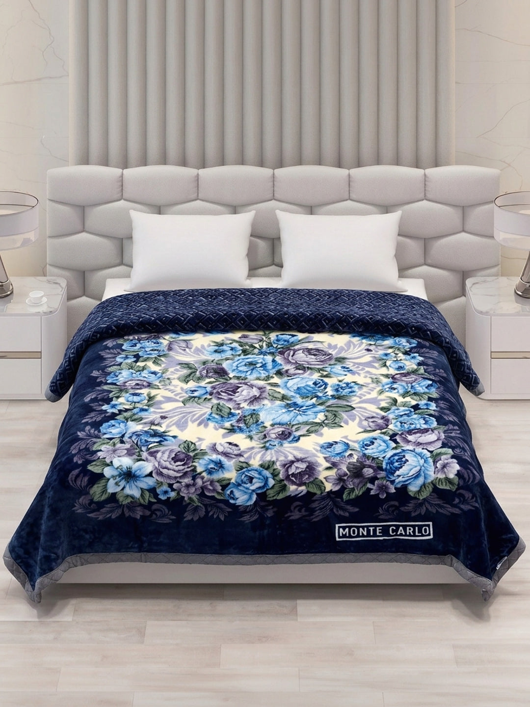 Floral Print Double Bed 3 Ply 950 GSM Blanket for Winter (Nagina), Weight 5 kg
