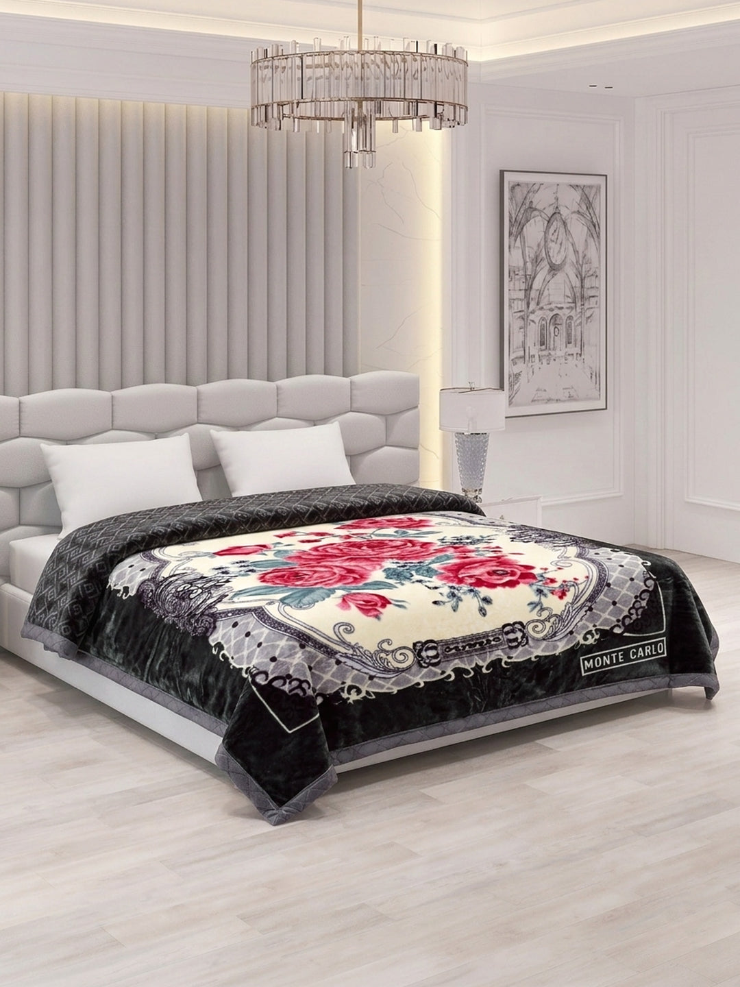 Floral Print Double Bed 3 Ply 950 GSM Blanket for Winter (Nagina), Weight 5 kg