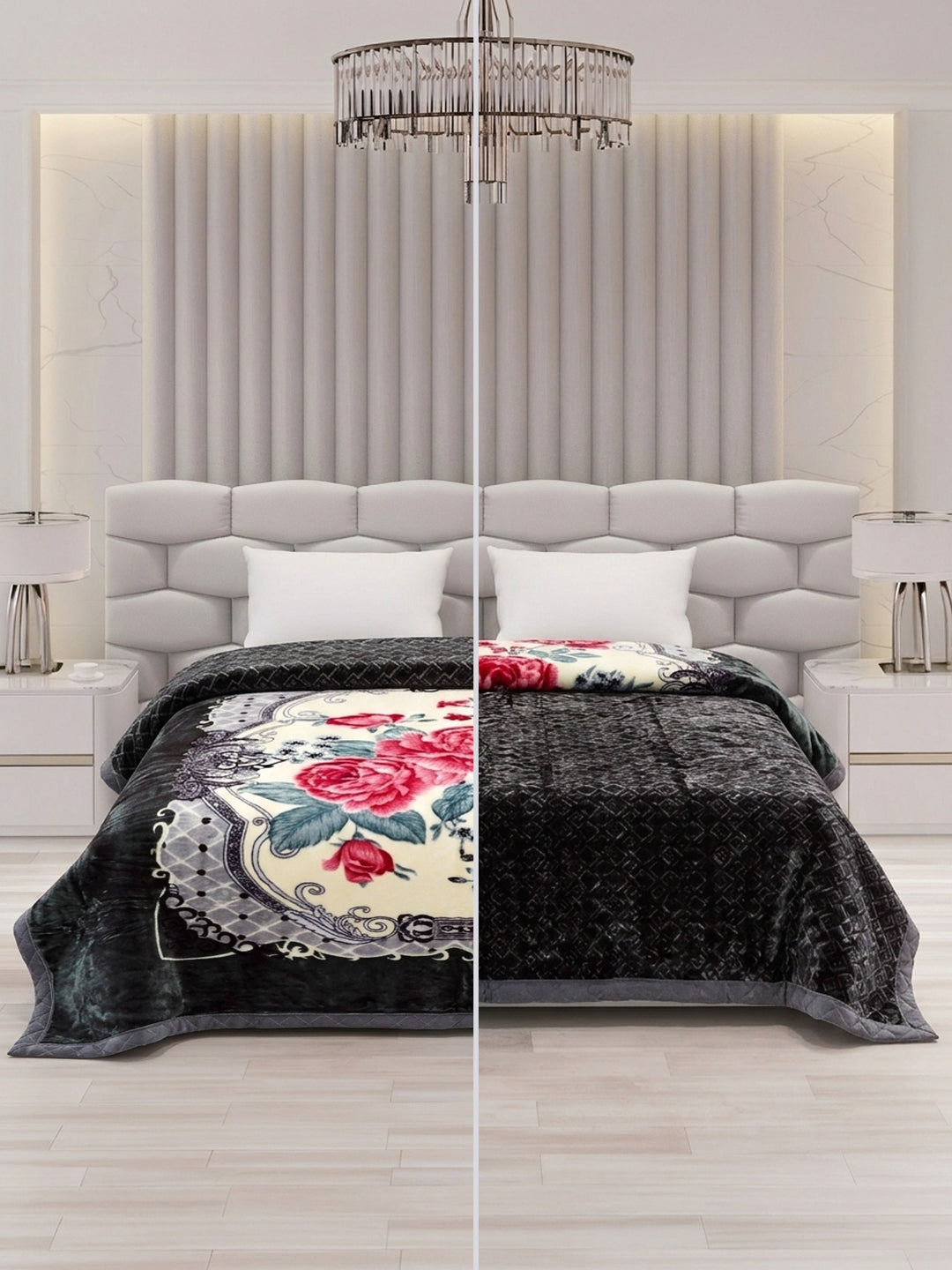 Floral Print Double Bed 3 Ply 950 GSM Blanket for Winter (Nagina), Weight 5 kg