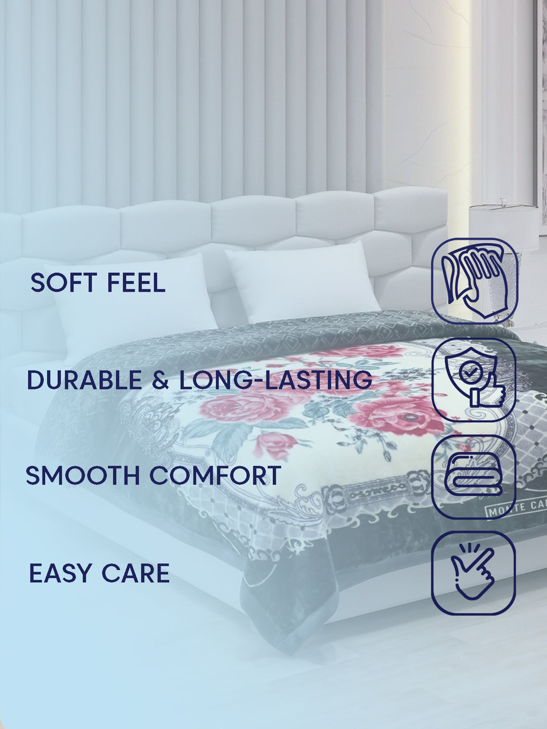 Floral Print Double Bed 3 Ply 950 GSM Blanket for Winter (Nagina), Weight 5 kg