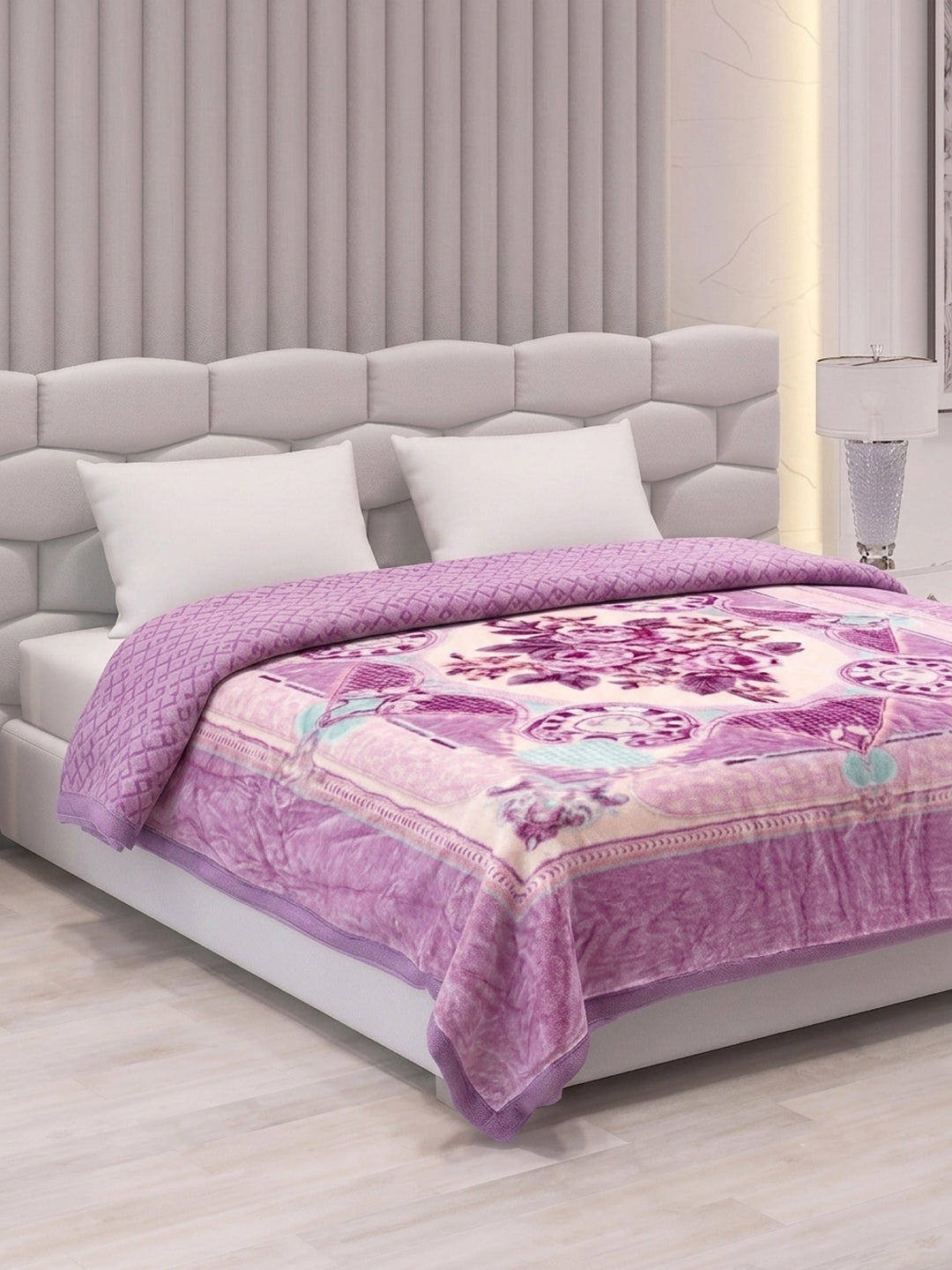 Floral Print Double Bed 3 Ply 950 GSM Blanket for Winter (Nagina), Weight 5 kg