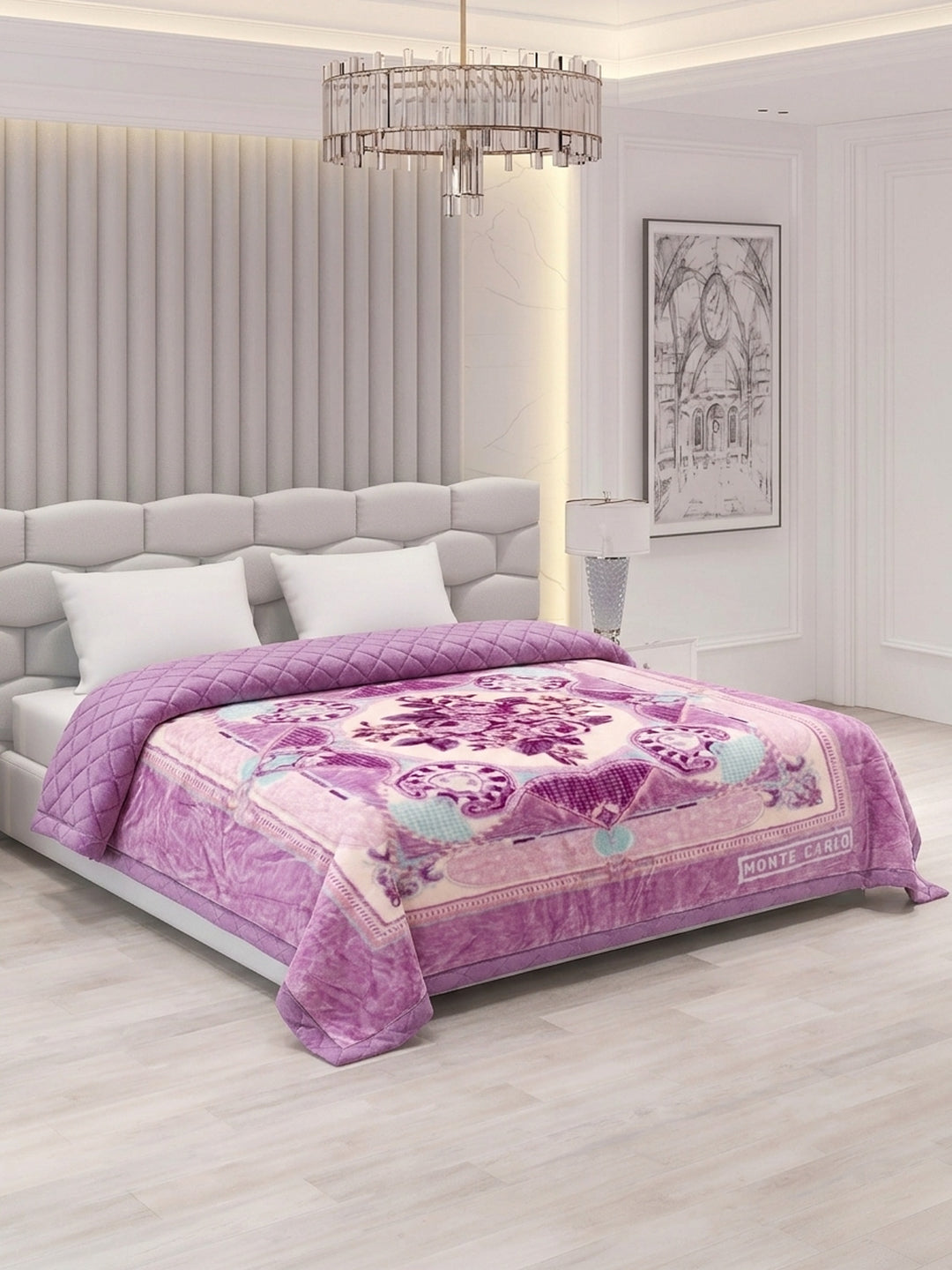 Floral Print Double Bed 3 Ply 950 GSM Blanket for Winter (Nagina), Weight 5 kg