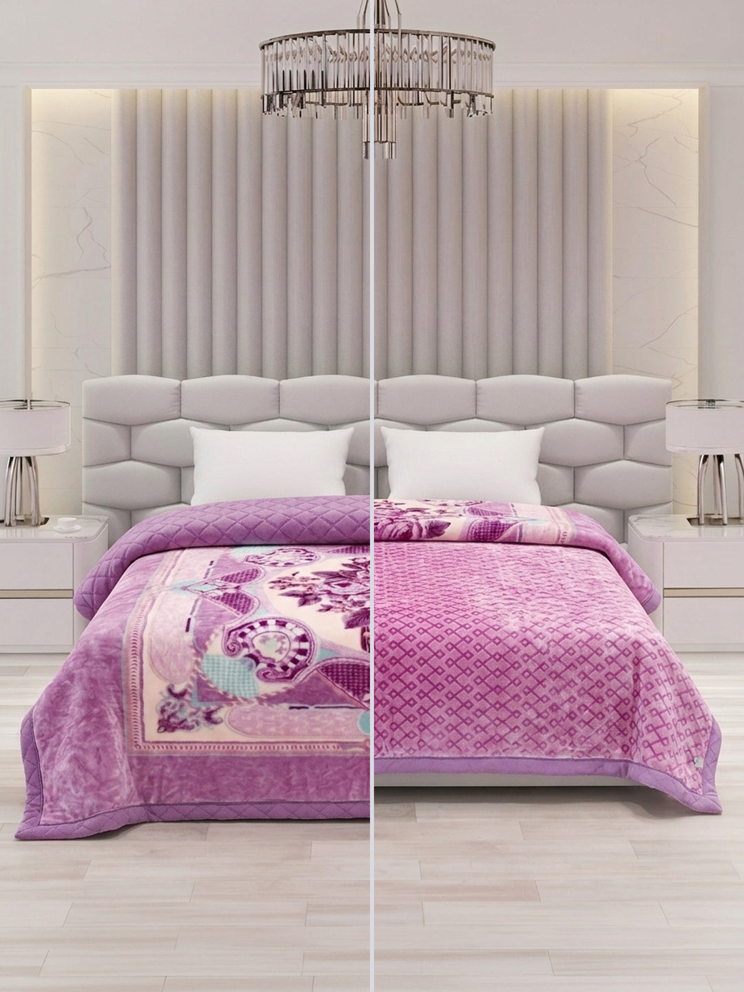 Floral Print Double Bed 3 Ply 950 GSM Blanket for Winter (Nagina), Weight 5 kg