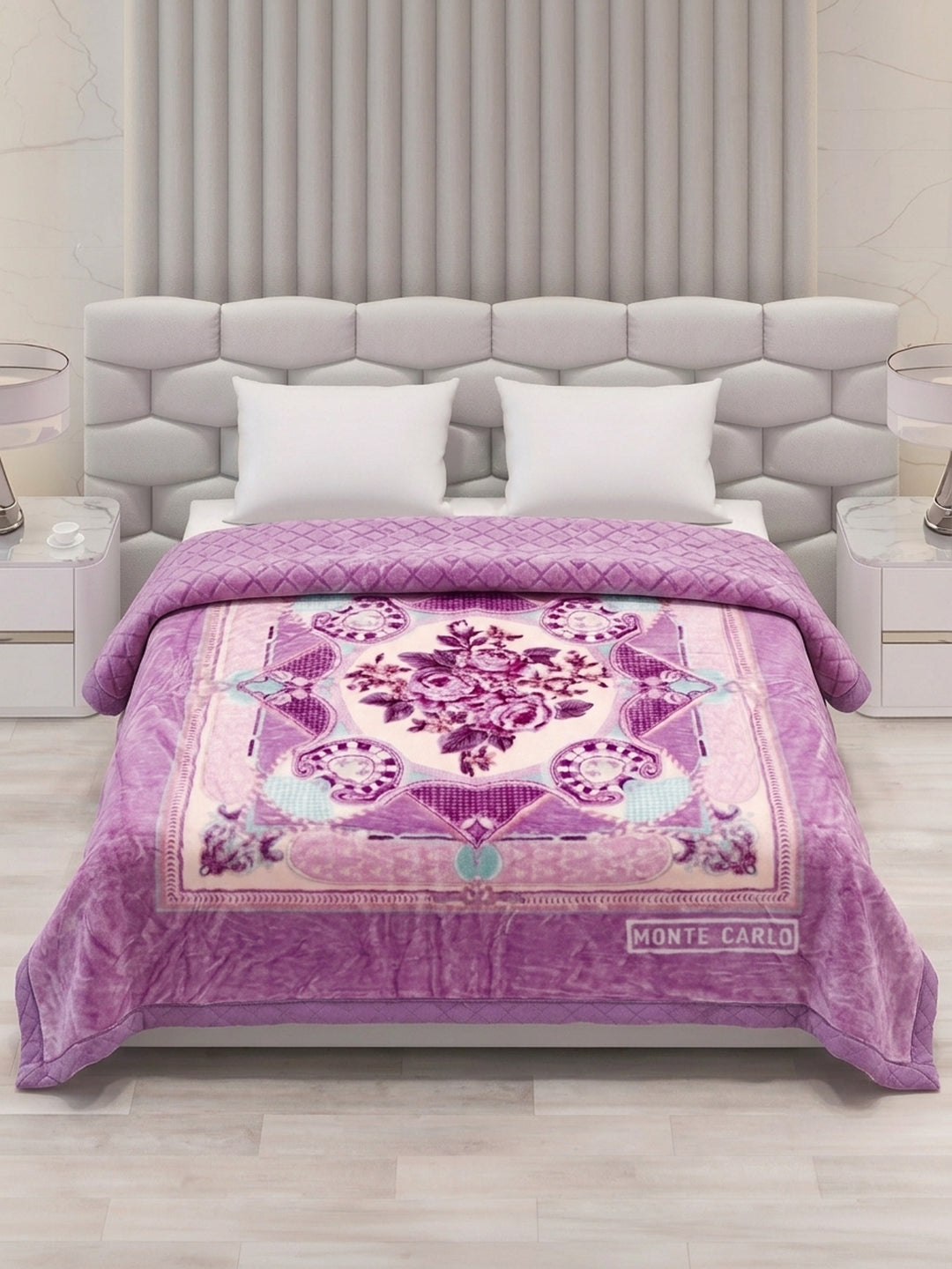 Floral Print Double Bed 3 Ply 950 GSM Blanket for Winter (Nagina), Weight 5 kg