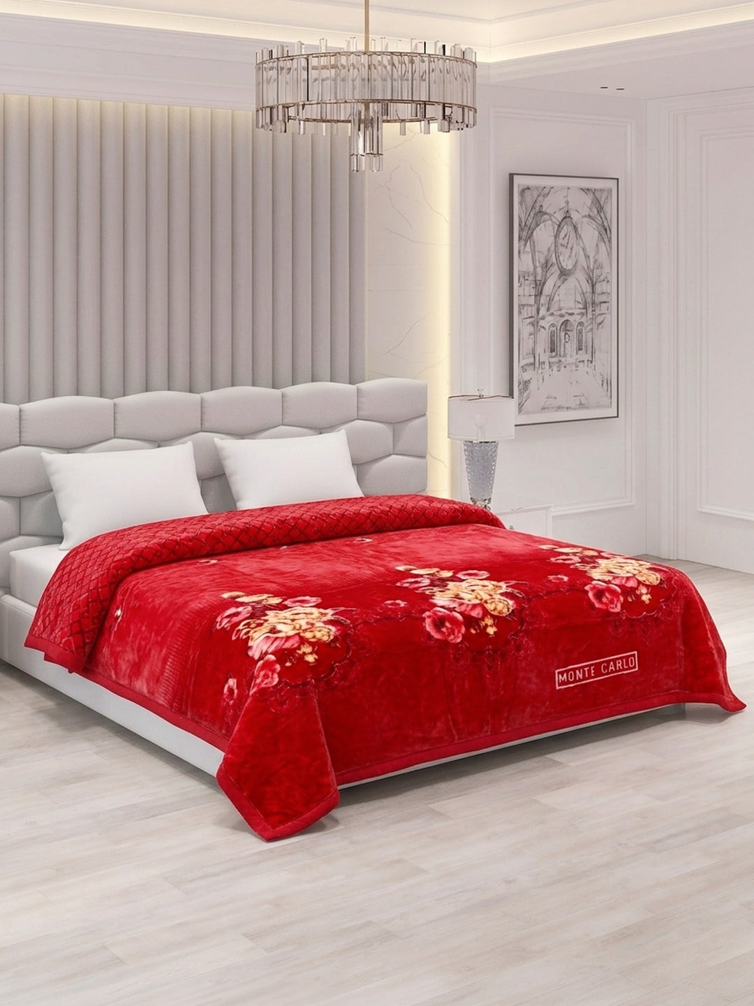 Floral Print Double Bed 3 Ply 950 GSM Blanket for Winter (Nagina), Weight 5 kg