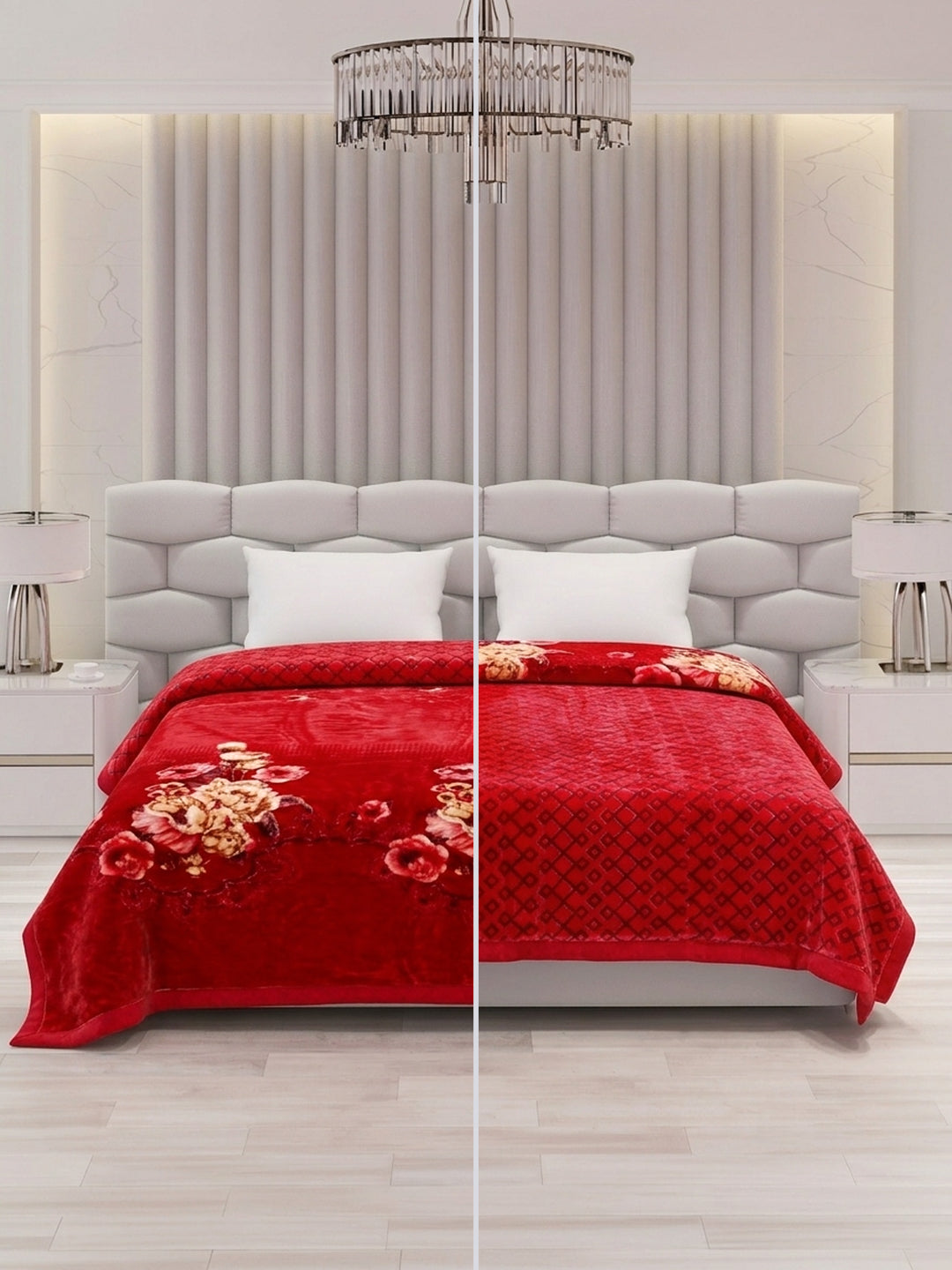 Floral Print Double Bed 3 Ply 950 GSM Blanket for Winter (Nagina), Weight 5 kg