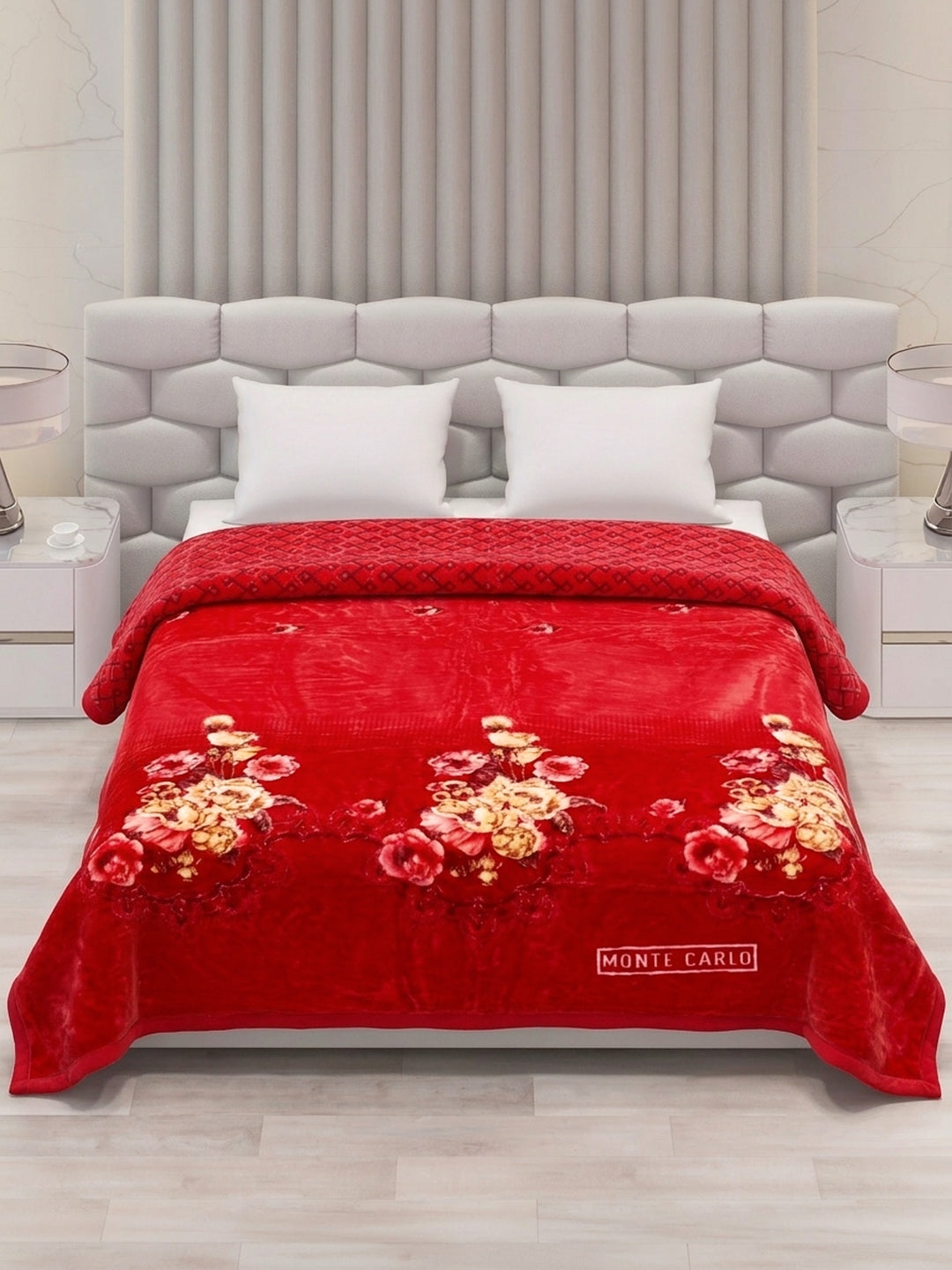 Floral Print Double Bed 3 Ply 950 GSM Blanket for Winter (Nagina), Weight 5 kg