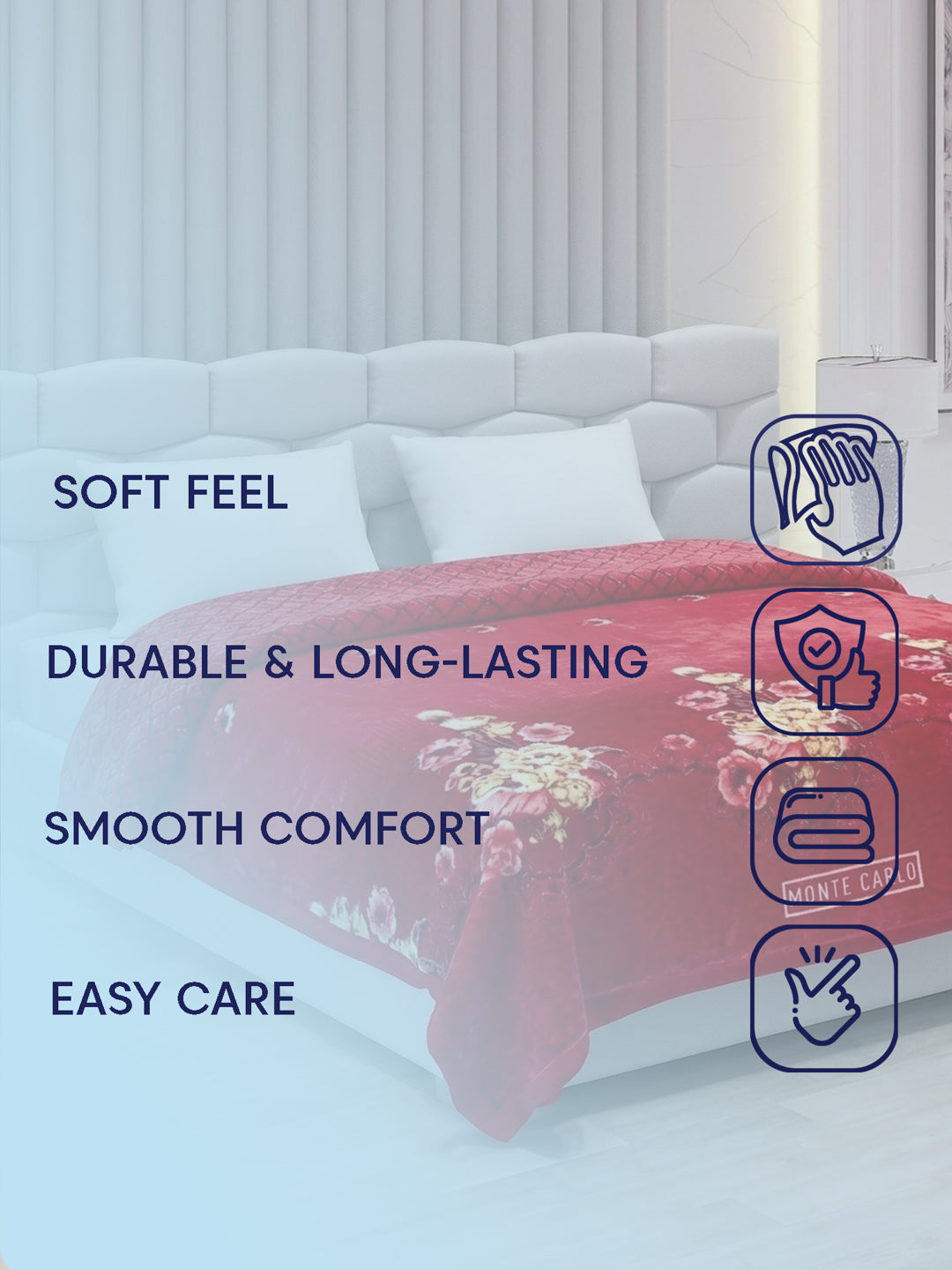 Floral Print Double Bed 3 Ply 950 GSM Blanket for Winter (Nagina), Weight 5 kg