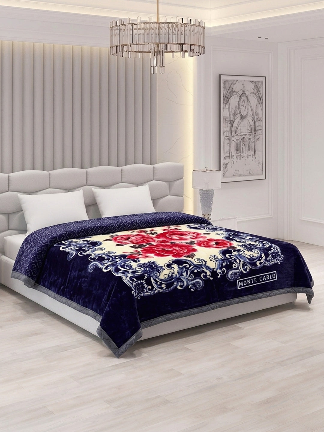 Floral Print Double Bed 3 Ply 950 GSM Blanket for Winter (Nagina), Weight 5 kg