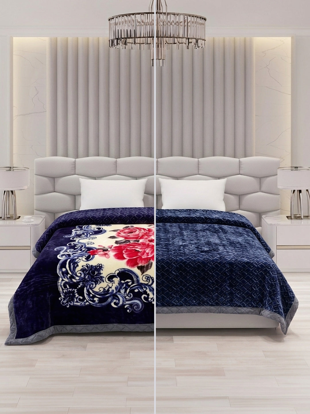 Floral Print Double Bed 3 Ply 950 GSM Blanket for Winter (Nagina), Weight 5 kg