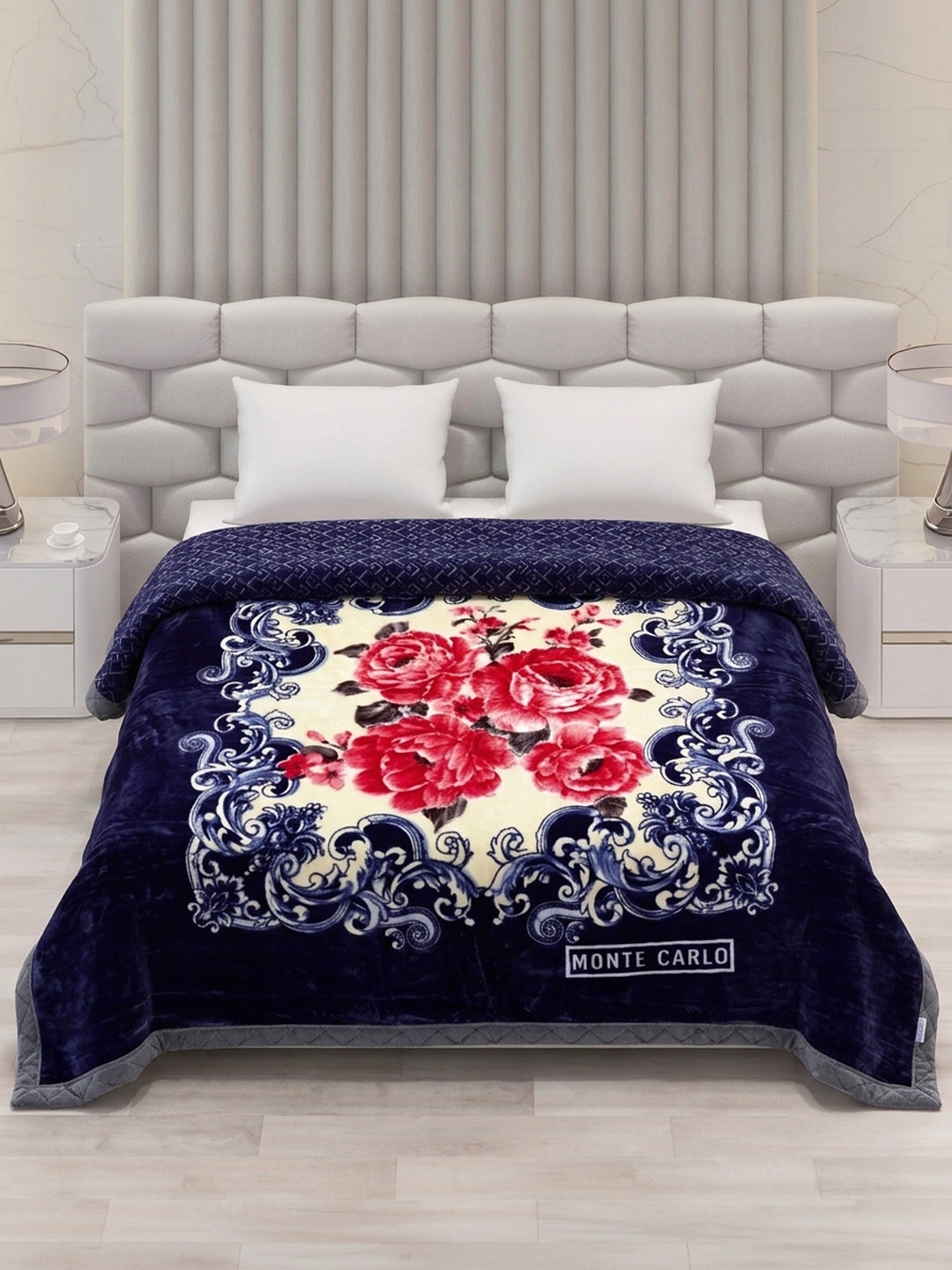 Floral Print Double Bed 3 Ply 950 GSM Blanket for Winter (Nagina), Weight 5 kg