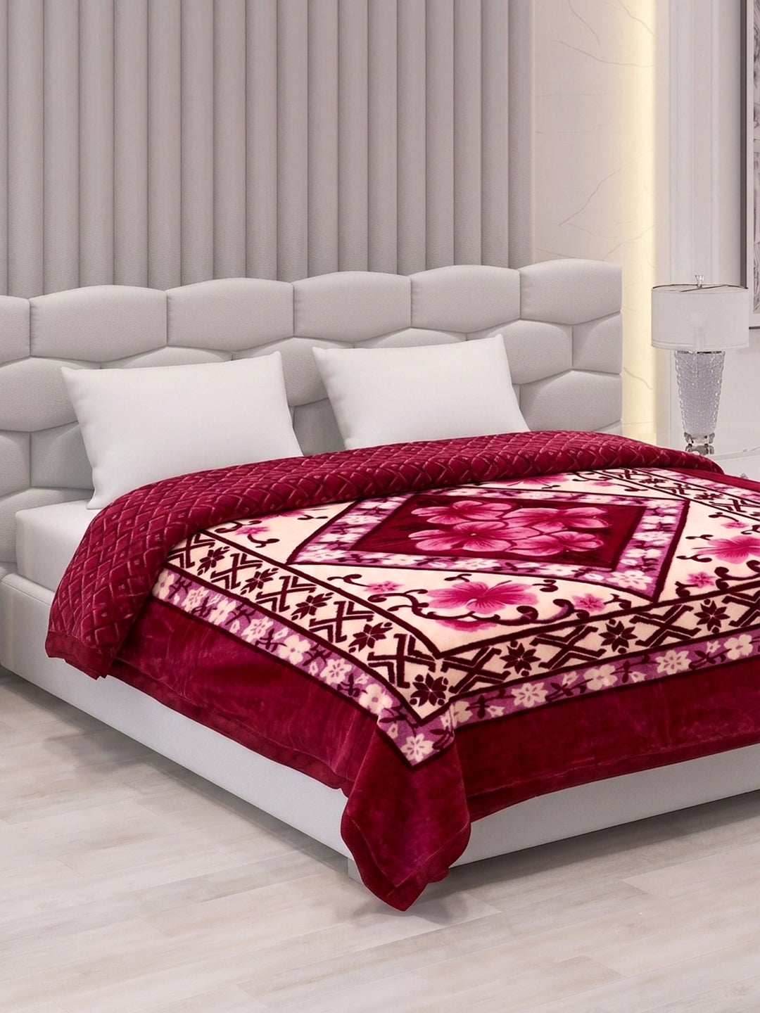 Floral Print Double Bed 3 Ply 950 GSM Blanket for Winter (Nagina), Weight 5 kg