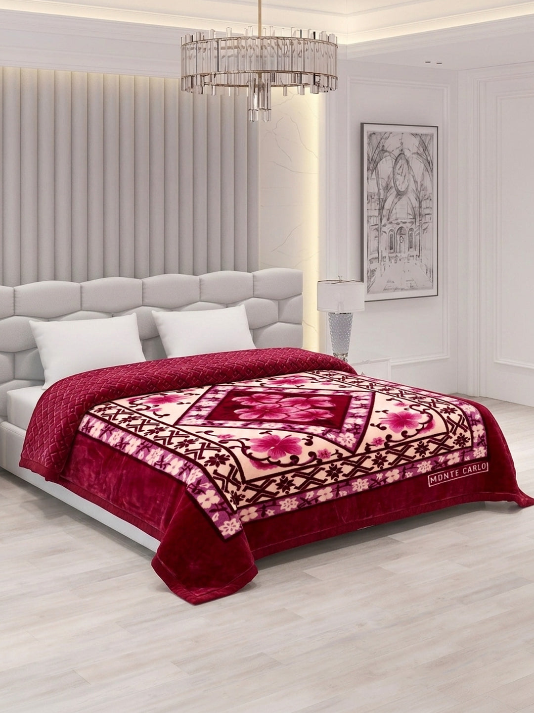 Floral Print Double Bed 3 Ply 950 GSM Blanket for Winter (Nagina), Weight 5 kg