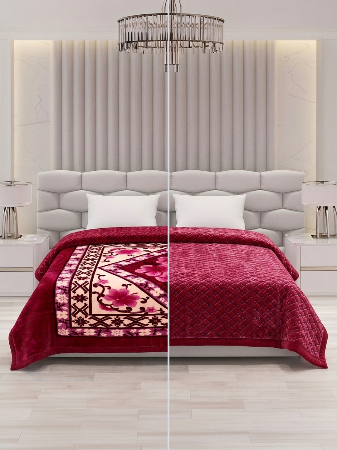 Floral Print Double Bed 3 Ply 950 GSM Blanket for Winter (Nagina), Weight 5 kg