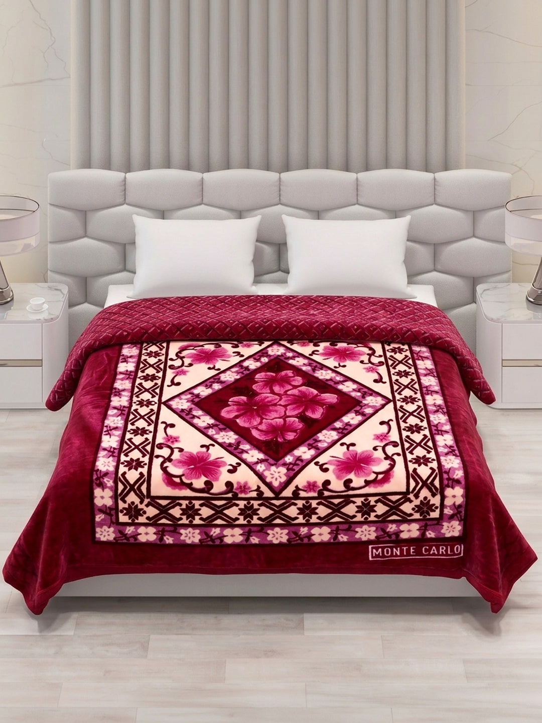 Floral Print Double Bed 3 Ply 950 GSM Blanket for Winter (Nagina), Weight 5 kg