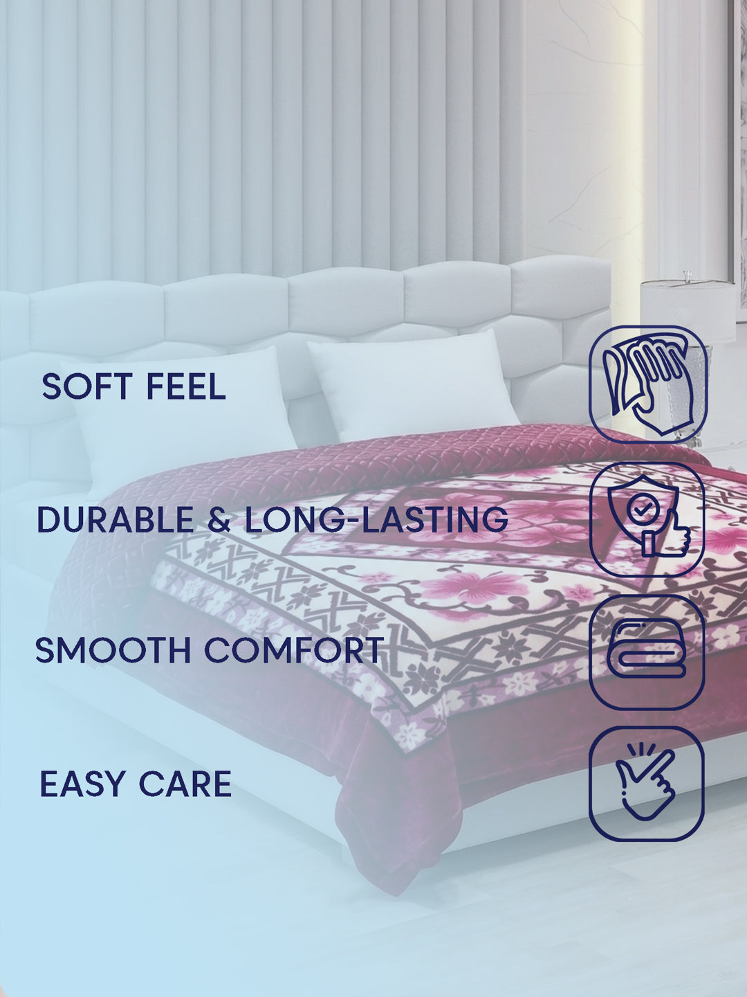 Floral Print Double Bed 3 Ply 950 GSM Blanket for Winter (Nagina), Weight 5 kg