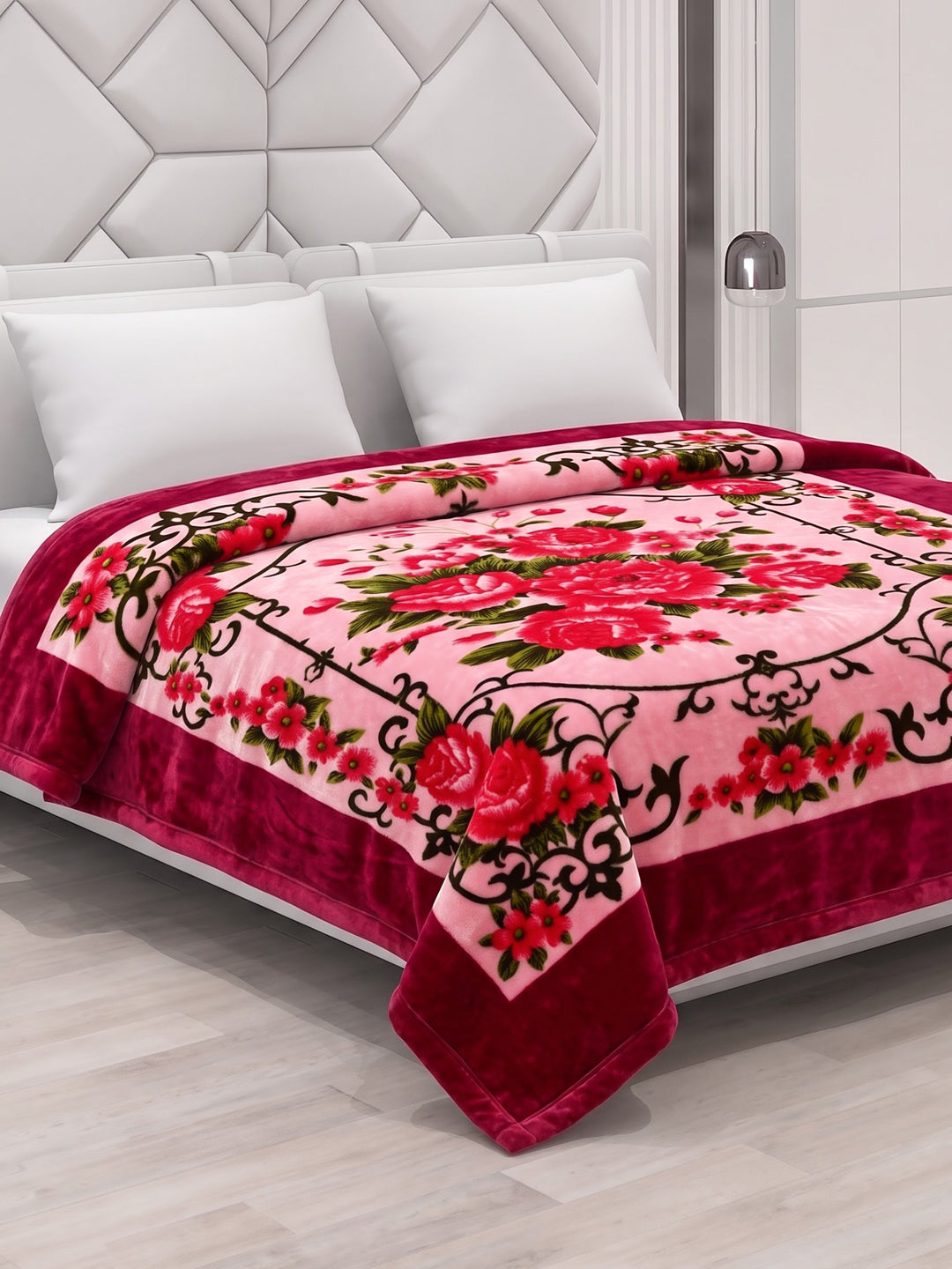 Floral Print Double Bed 2 Ply 1400 GSM Blanket for Winter (Rambo 3D), Weight 7.5 kg