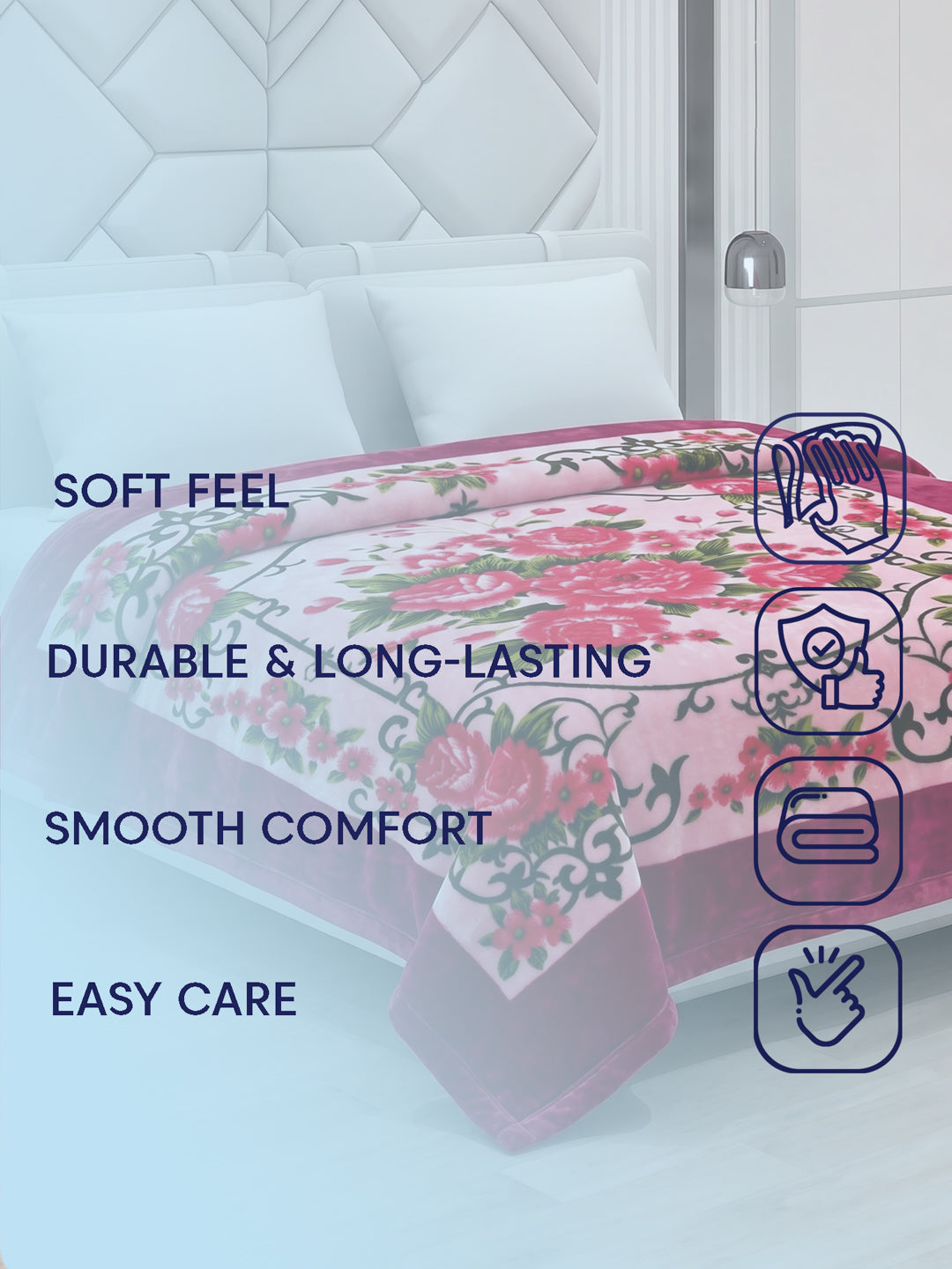 Floral Print Double Bed 2 Ply 1400 GSM Blanket for Winter (Rambo 3D), Weight 7.5 kg