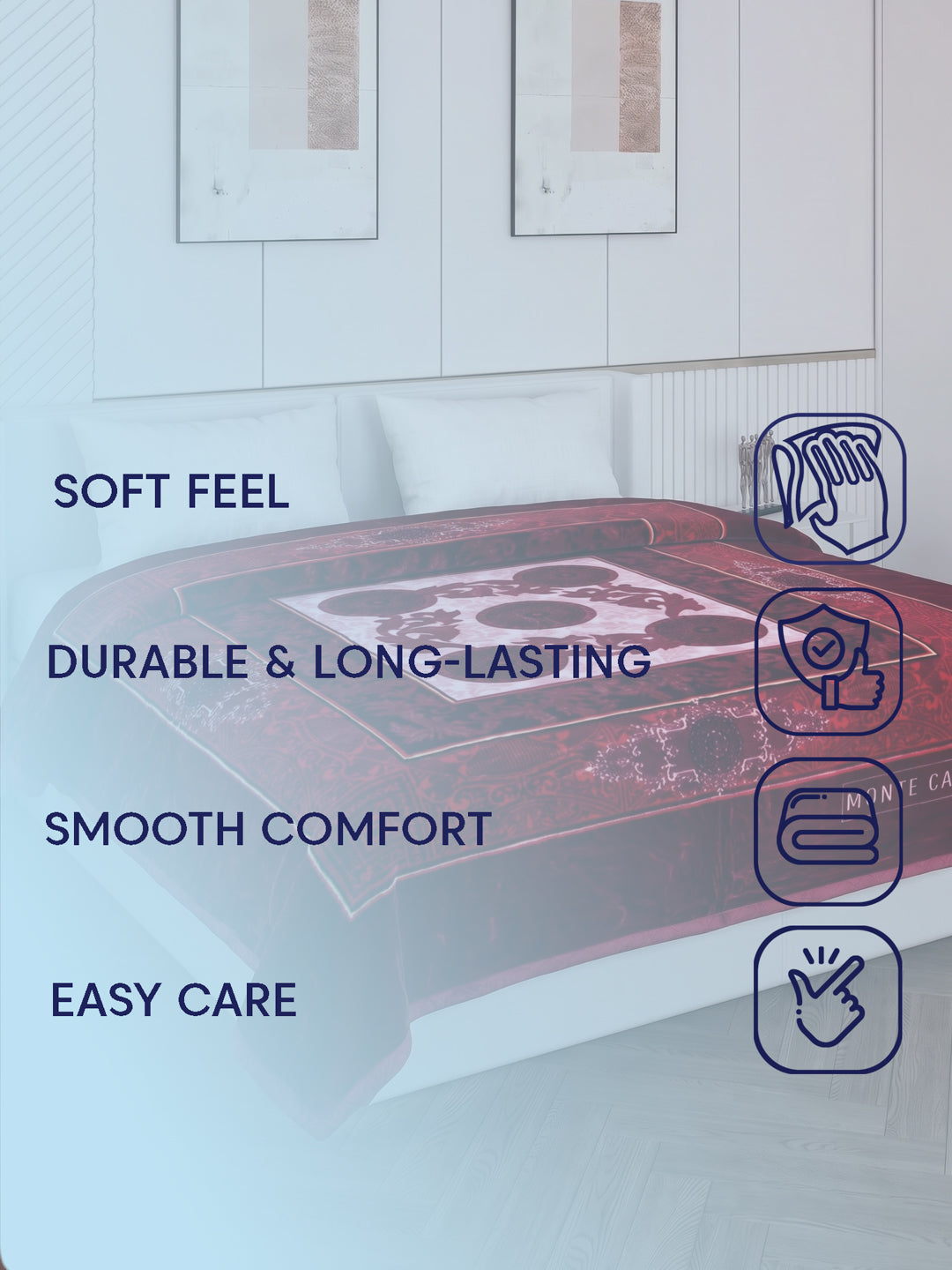 Floral Print Double Bed 2 Ply 1400 GSM Blanket for Winter (Rambo 3D), Weight 7.5 kg