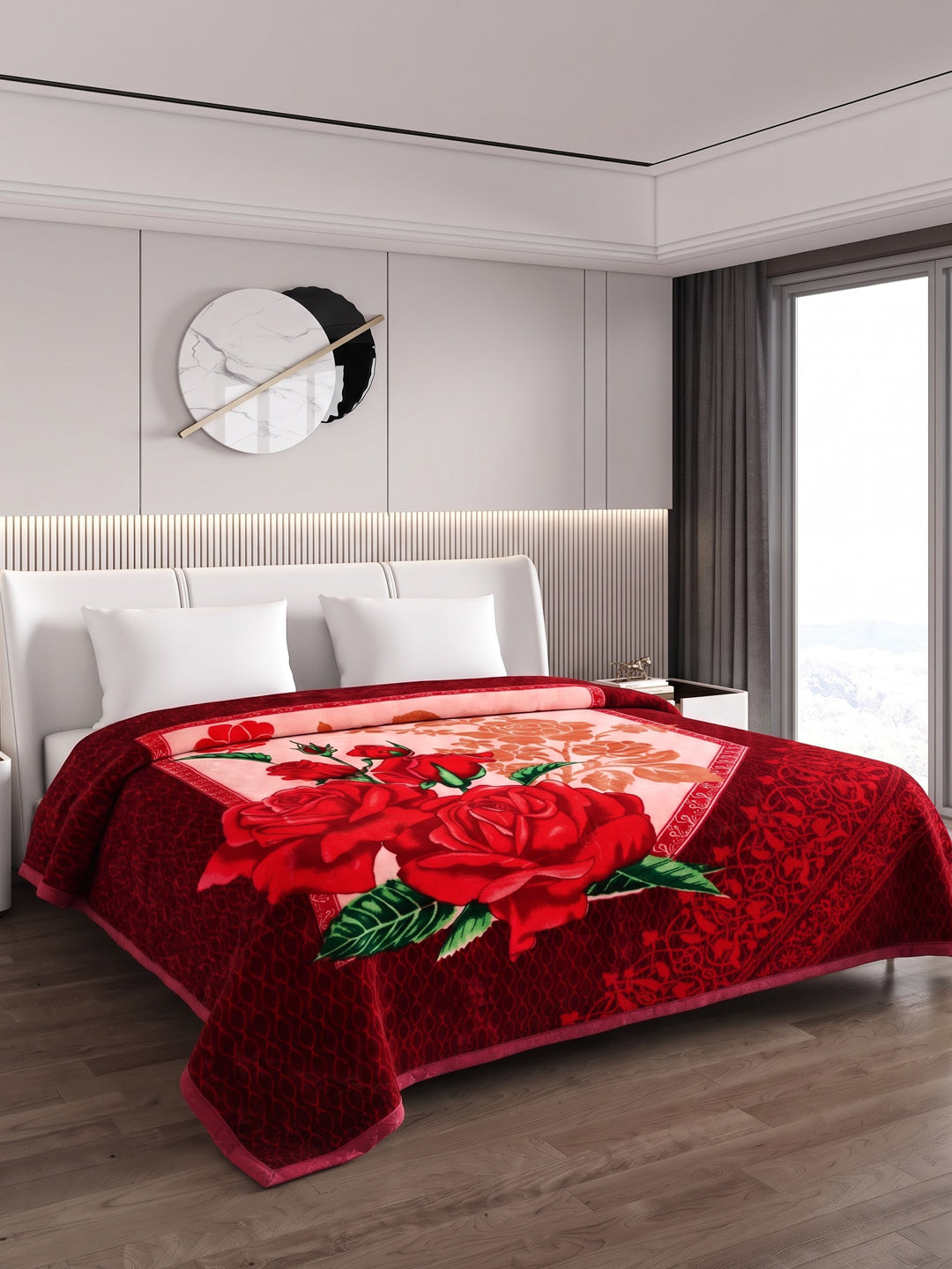 Floral Print Double Bed 2 Ply 1400 GSM Blanket for Winter (Rambo 3D), Weight 7.5 kg
