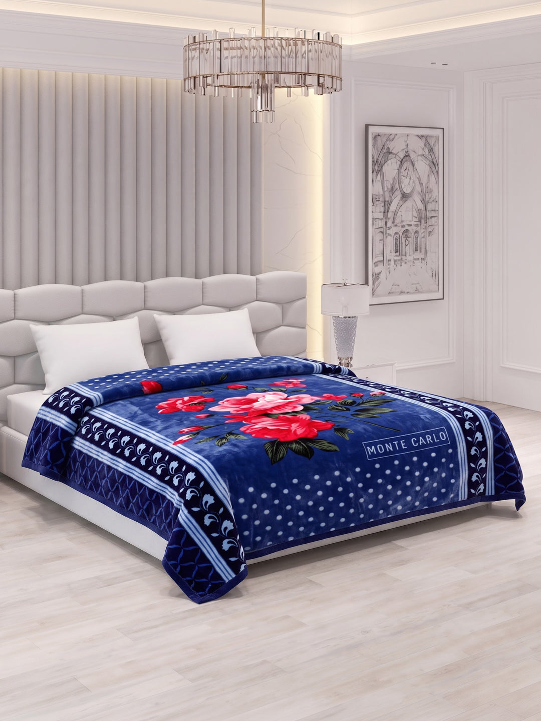 Floral Print Double Bed 2 Ply 1400 GSM Blanket for Winter (Rambo 3D), Weight 7.5 kg