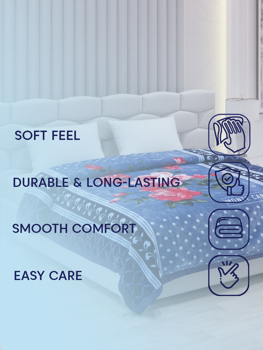 Floral Print Double Bed 2 Ply 1400 GSM Blanket for Winter (Rambo 3D), Weight 7.5 kg