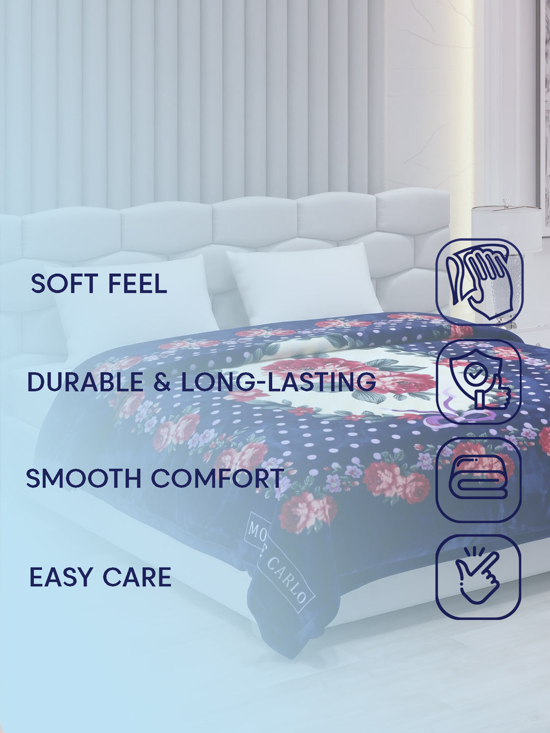 Floral Print Double Bed 2 Ply 1400 GSM Blanket for Winter (Rambo 3D), Weight 7.5 kg