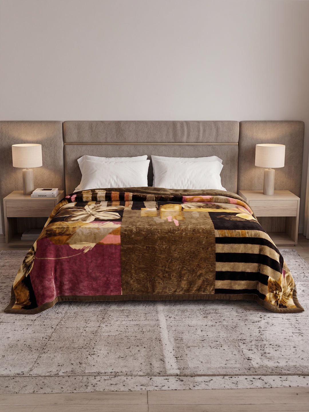 Printed Double Bed 1 Ply 550 GSM Blanket for Winter (Roman), Weight 2.9 kg