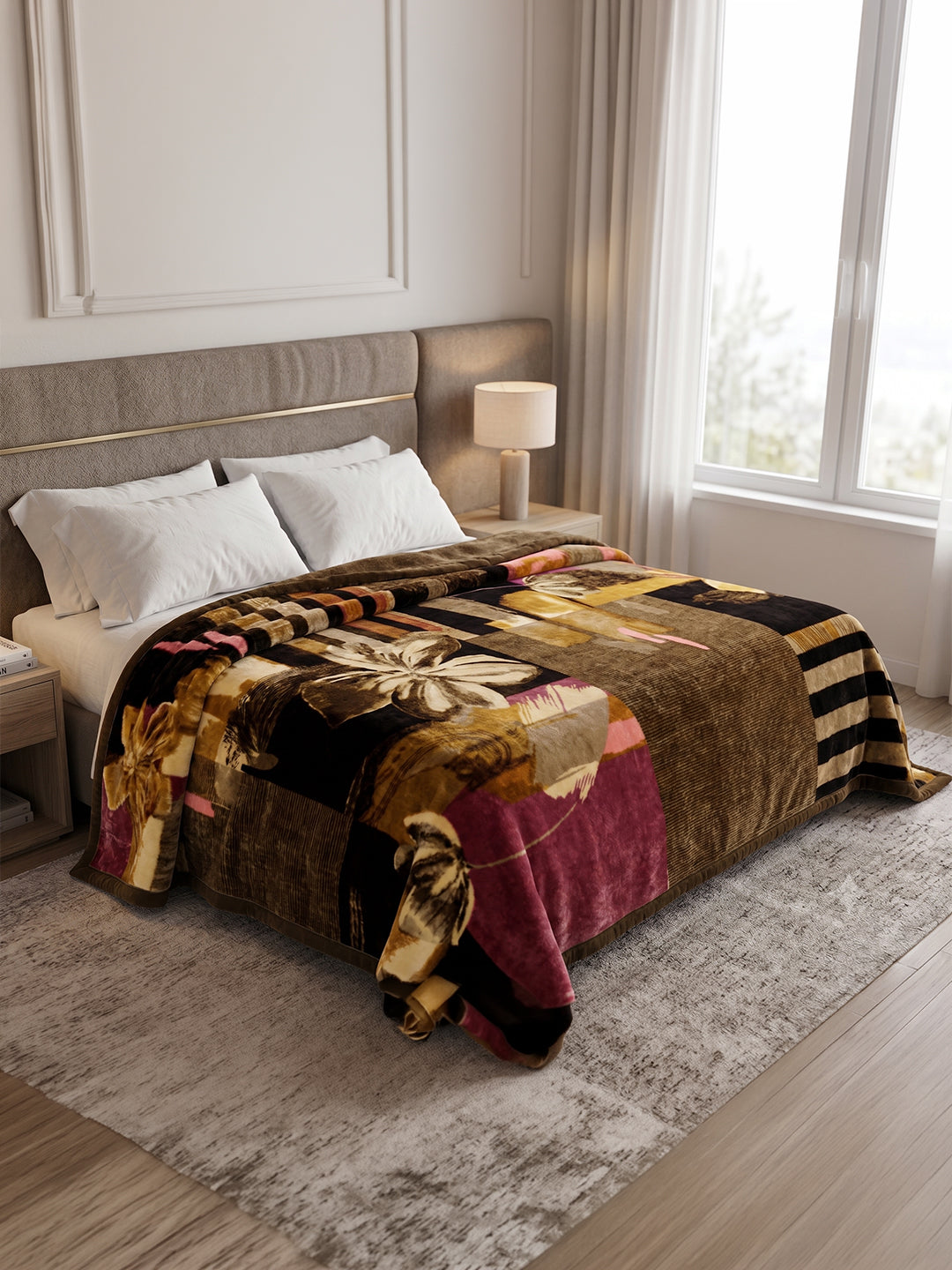 Printed Double Bed 1 Ply 550 GSM Blanket for Winter (Roman), Weight 2.9 kg