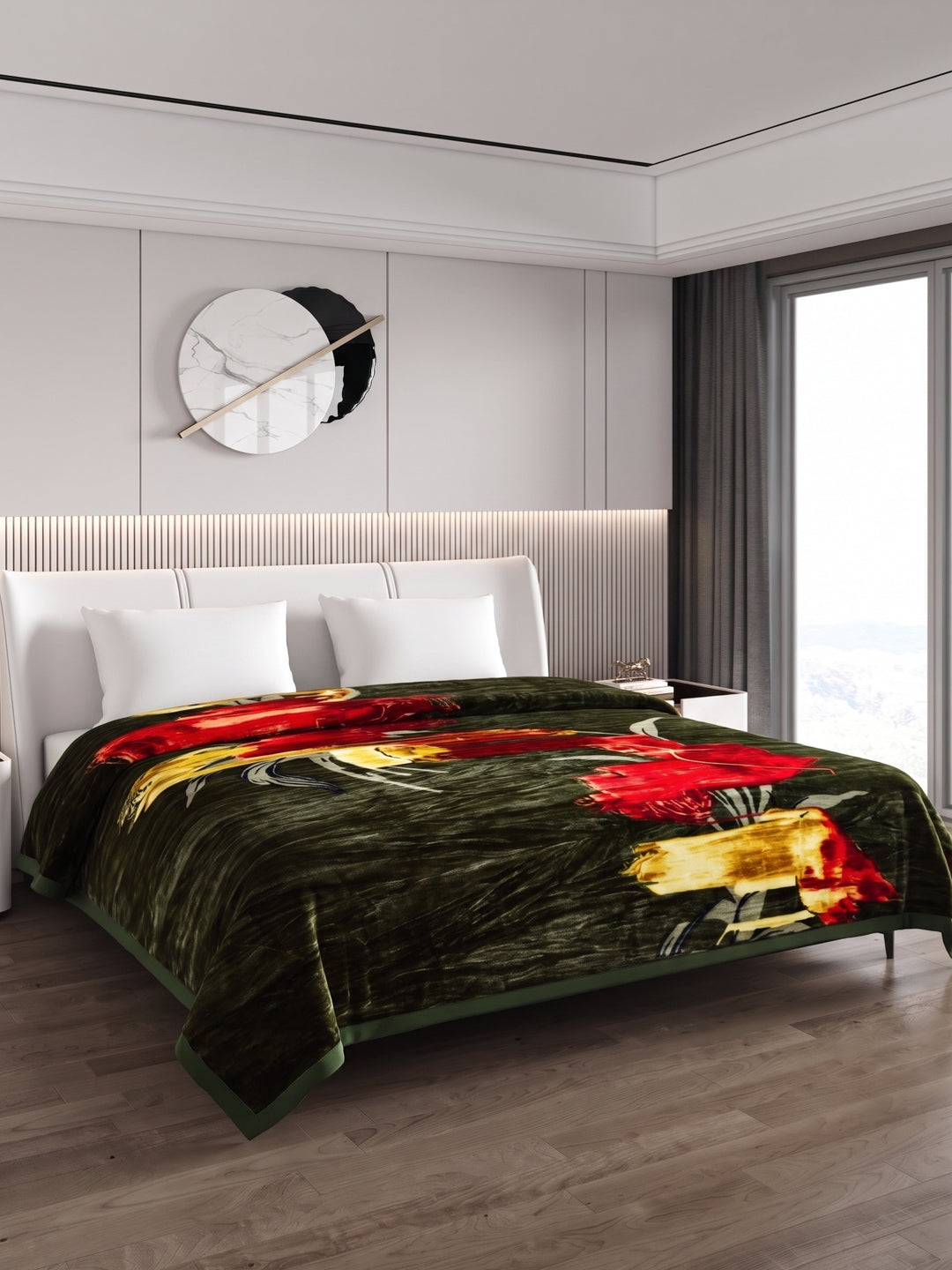 Printed Double Bed 1 Ply 550 GSM Blanket for Winter (Roman), Weight 2.9 kg