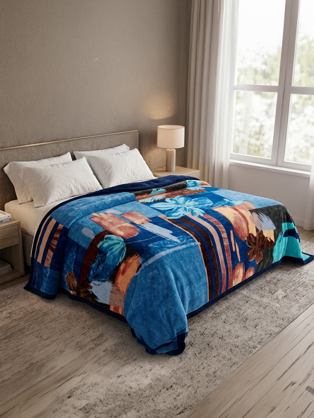 Printed Double Bed 1 Ply 550 GSM Blanket for Winter (Roman), Weight 2.9 kg