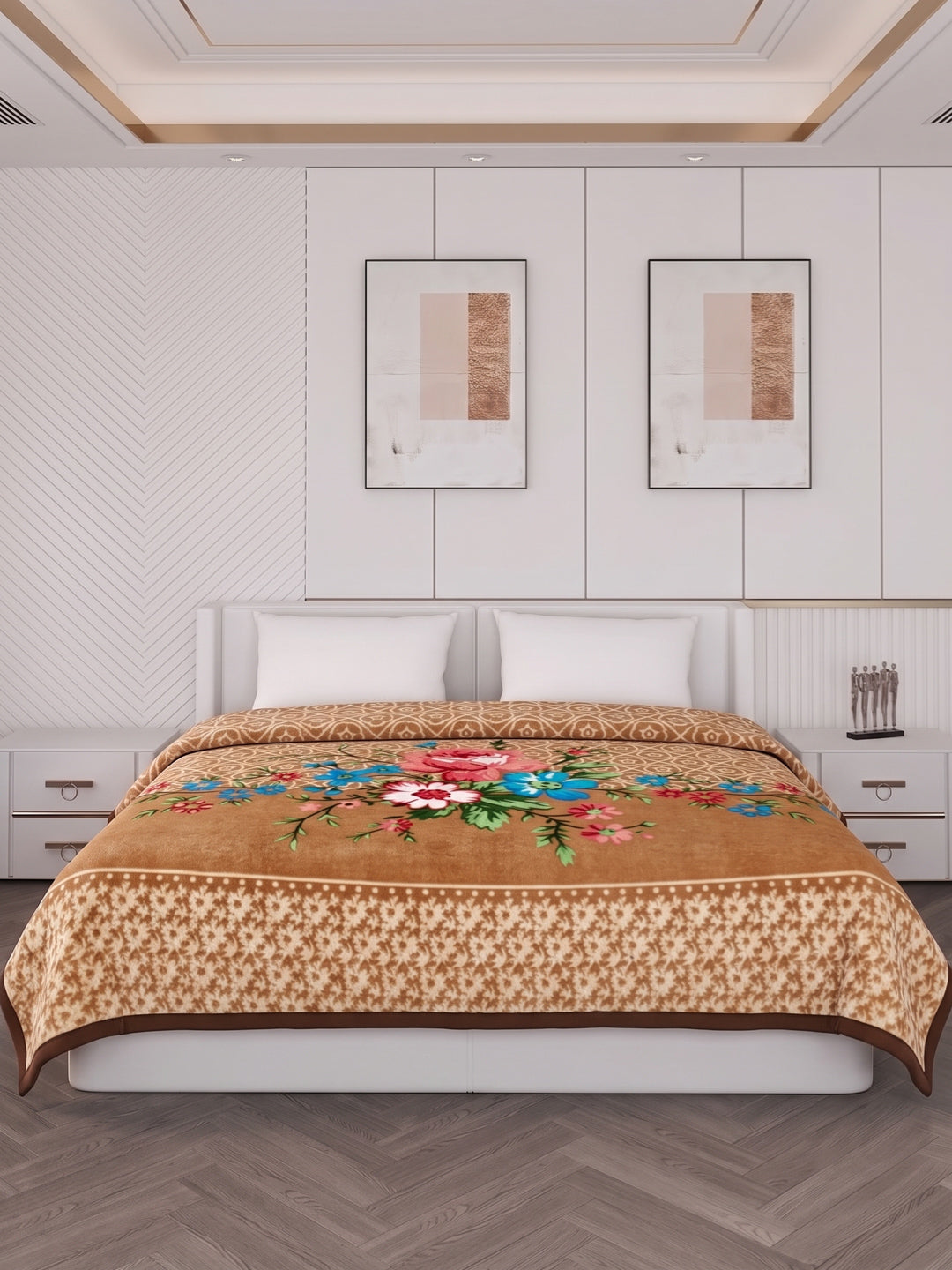 Printed Double Bed 1 Ply 550 GSM Blanket for Winter (Roman), Weight 2.9 kg