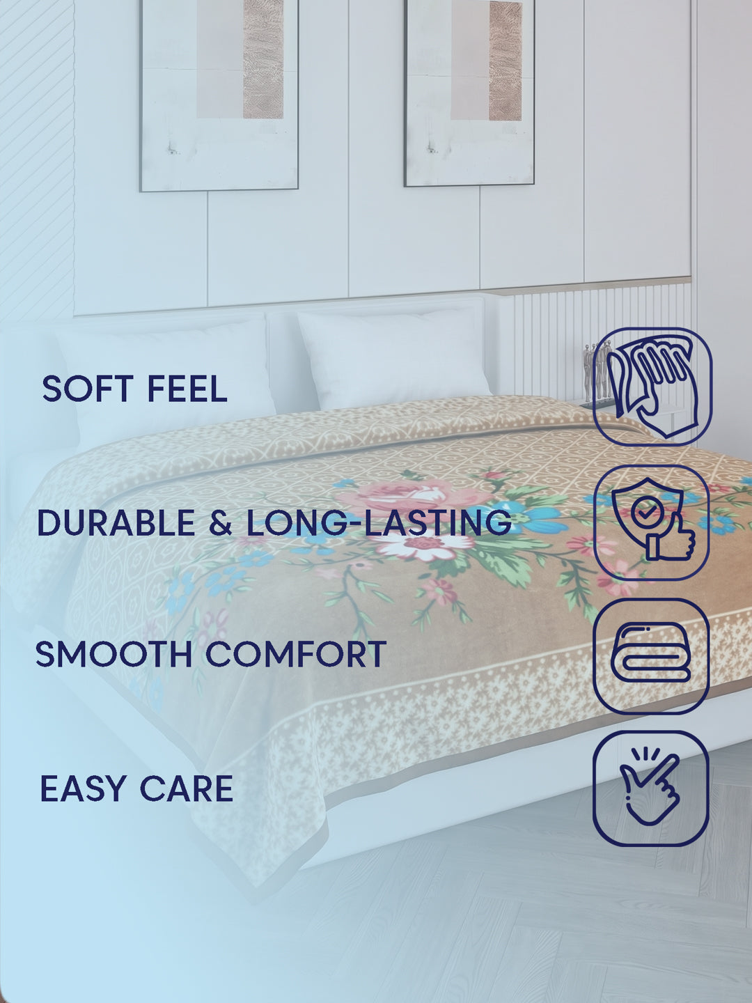 Printed Double Bed 1 Ply 550 GSM Blanket for Winter (Roman), Weight 2.9 kg