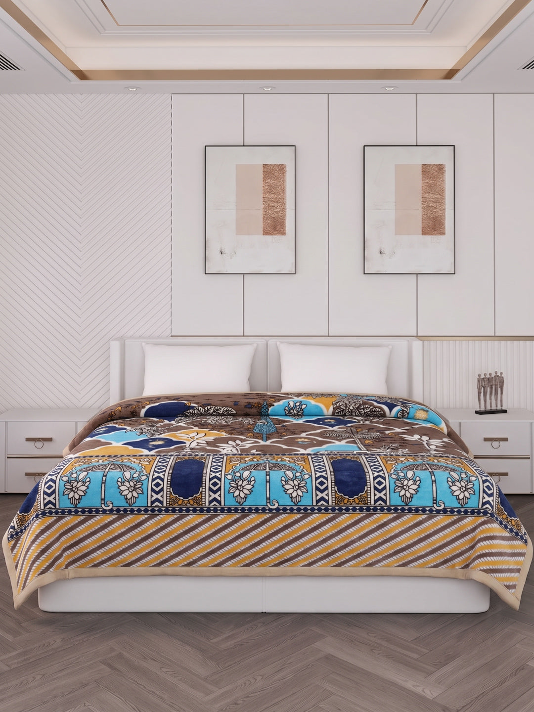 Printed Double Bed 1 Ply 550 GSM Blanket for Winter (Roman), Weight 2.9 kg