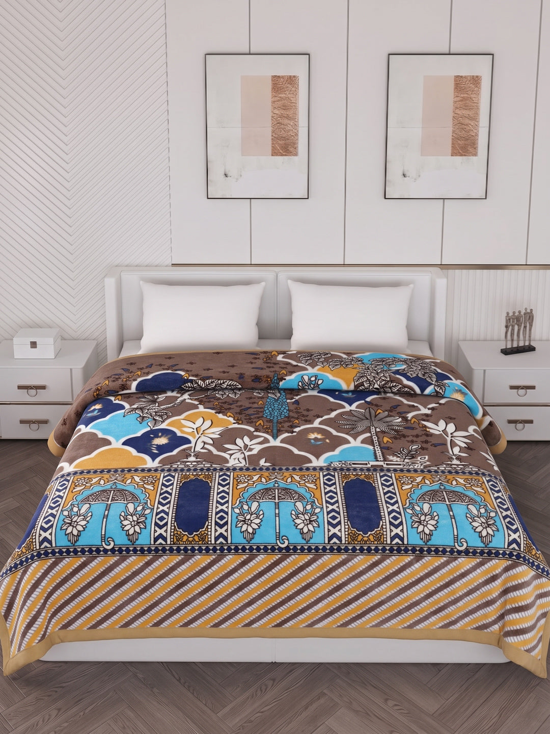 Printed Double Bed 1 Ply 550 GSM Blanket for Winter (Roman), Weight 2.9 kg