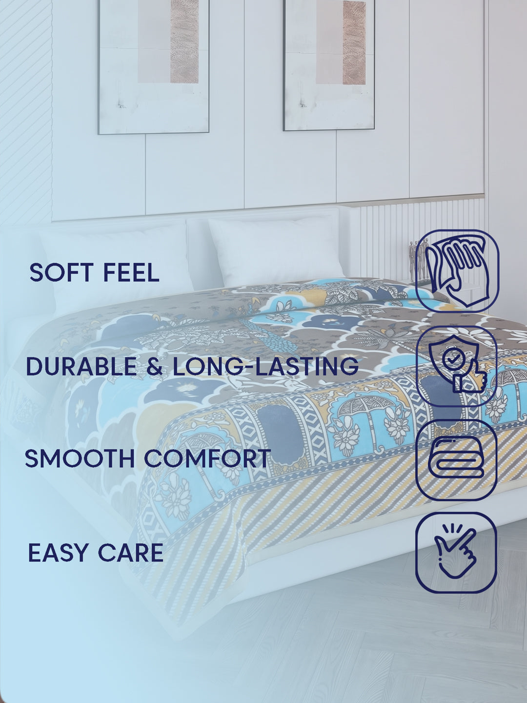 Printed Double Bed 1 Ply 550 GSM Blanket for Winter (Roman), Weight 2.9 kg