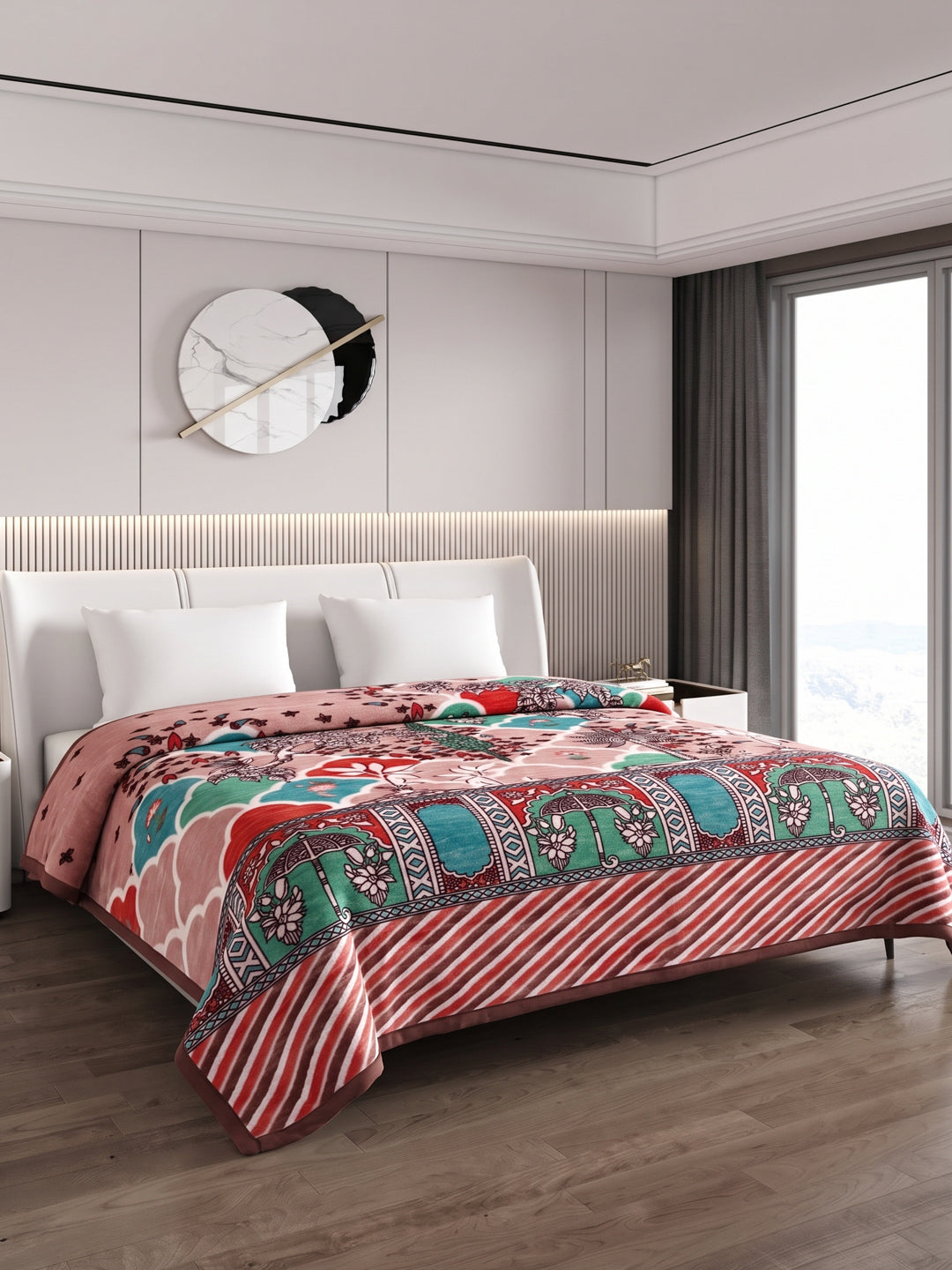 Printed Double Bed 1 Ply 550 GSM Blanket for Winter (Roman), Weight 2.9 kg
