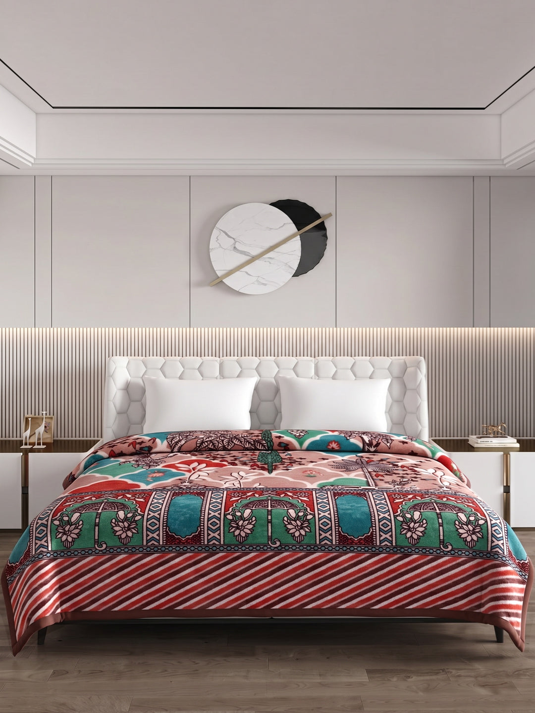 Printed Double Bed 1 Ply 550 GSM Blanket for Winter (Roman), Weight 2.9 kg