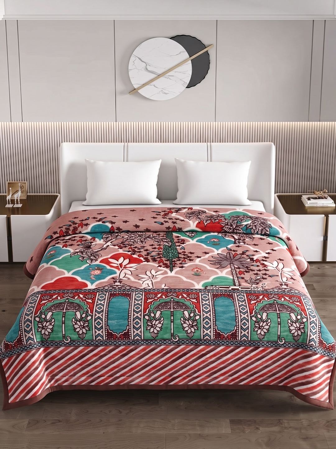 Printed Double Bed 1 Ply 550 GSM Blanket for Winter (Roman), Weight 2.9 kg