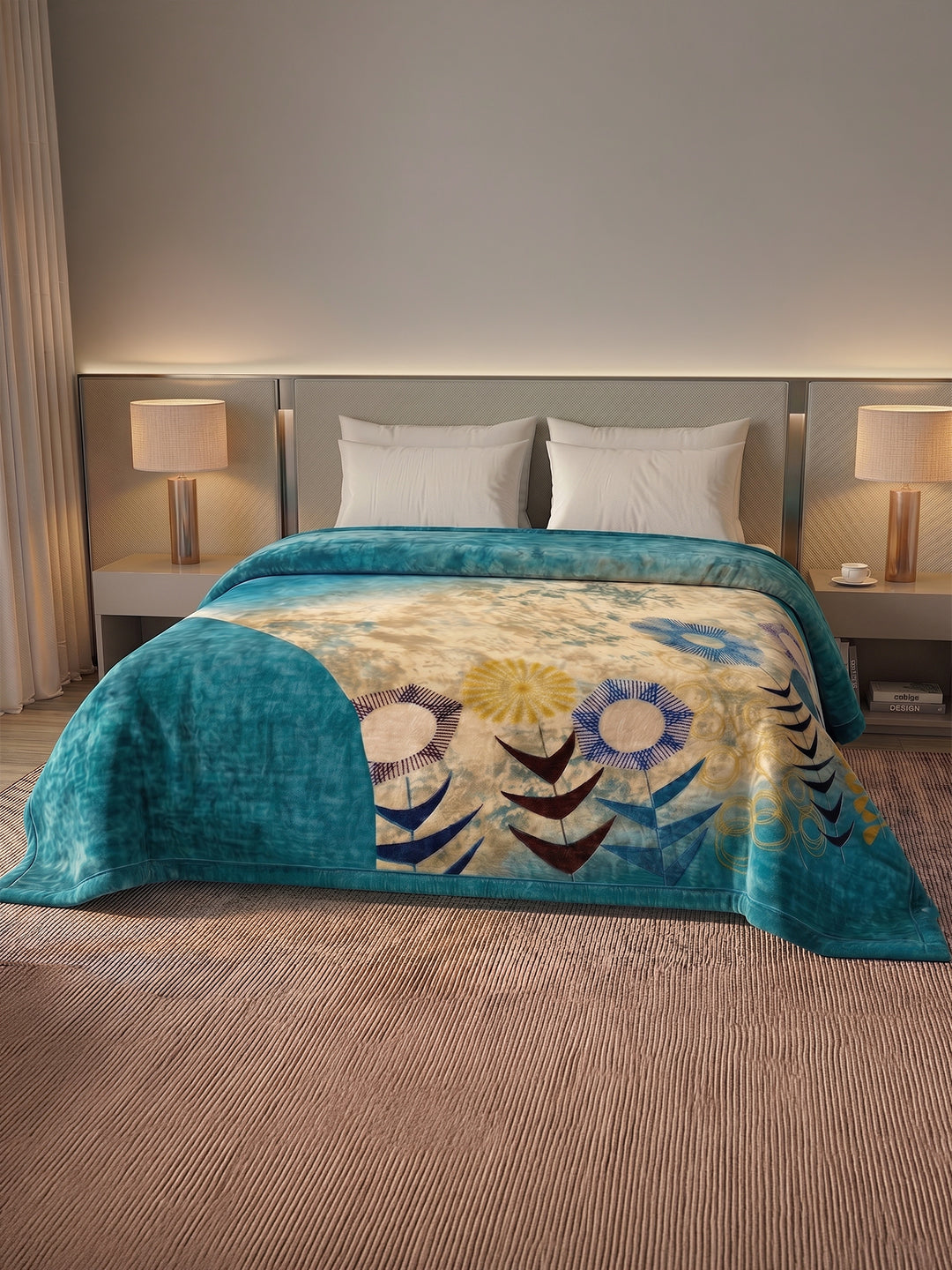 Printed Double Bed 1 Ply 550 GSM Blanket for Winter (Roman), Weight 2.9 kg