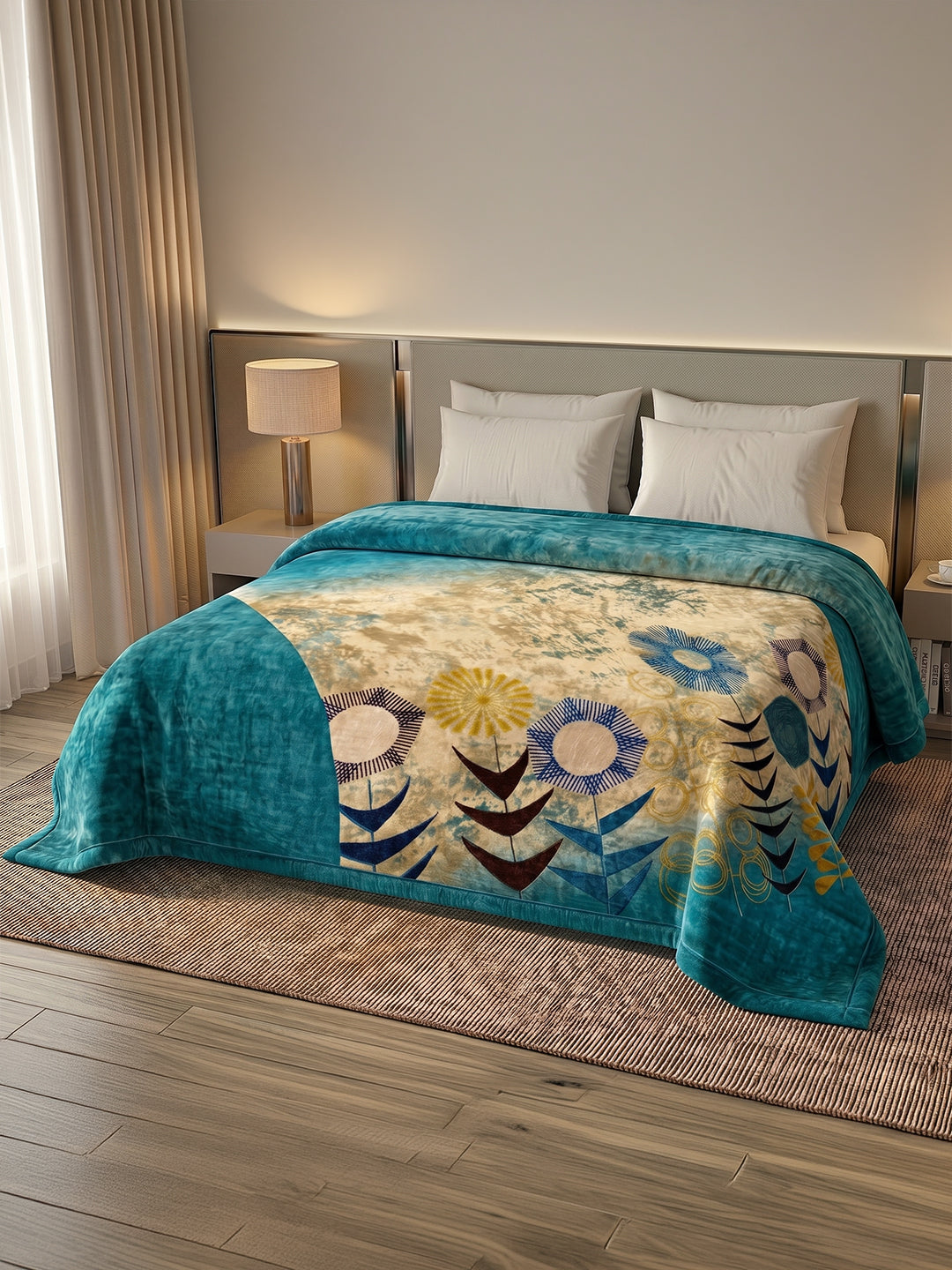 Printed Double Bed 1 Ply 550 GSM Blanket for Winter (Roman), Weight 2.9 kg
