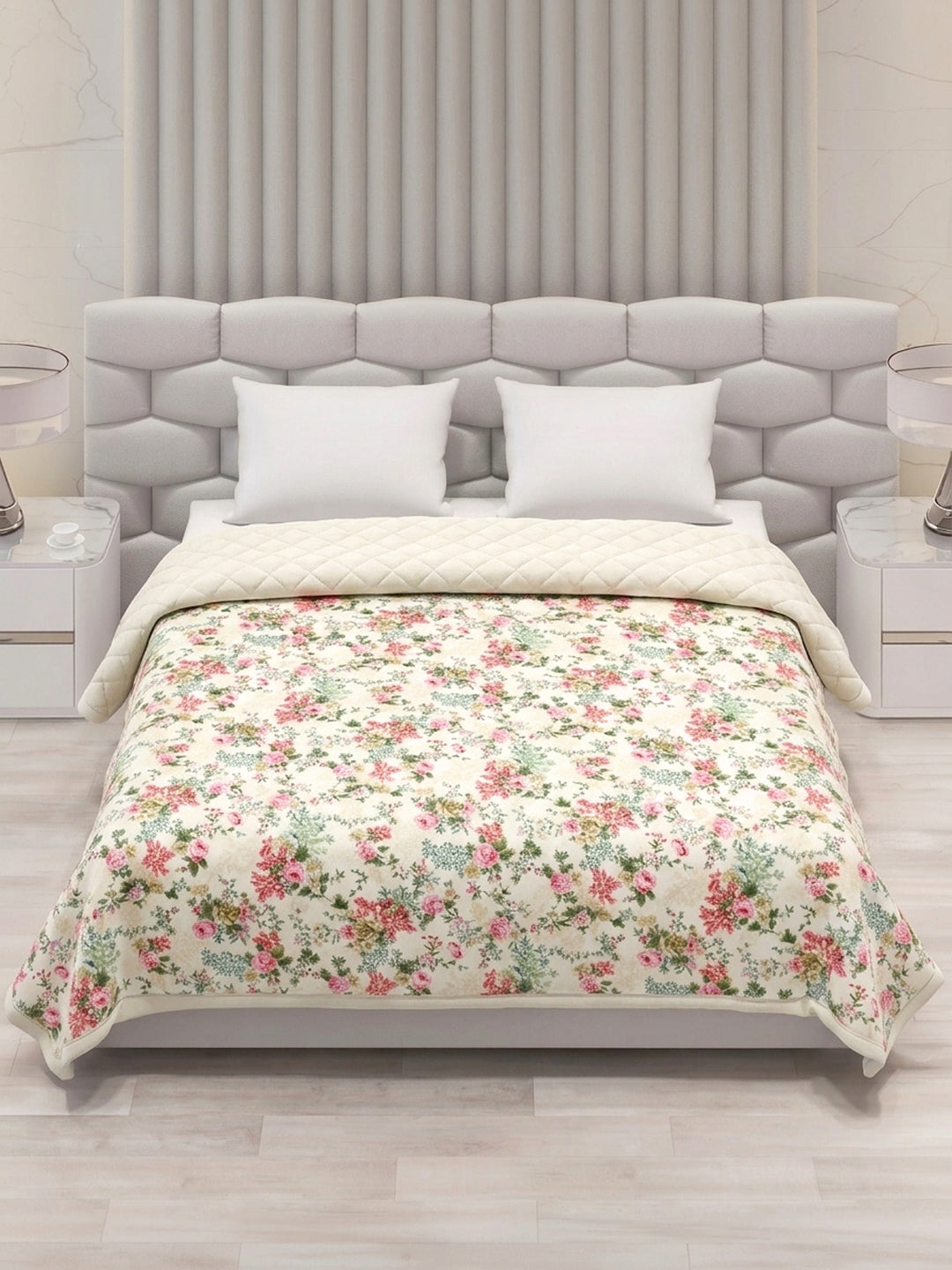 Floral Print Double Bed 3 Ply 470 GSM Blanket for Winter (Rosette), Weight 2.5 kg