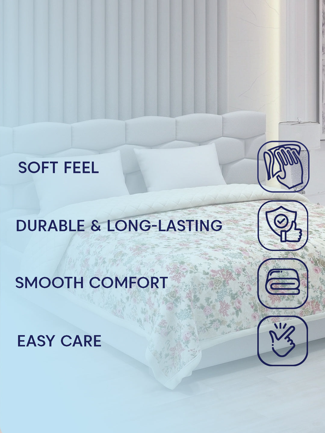 Floral Print Double Bed 3 Ply 470 GSM Blanket for Winter (Rosette), Weight 2.5 kg