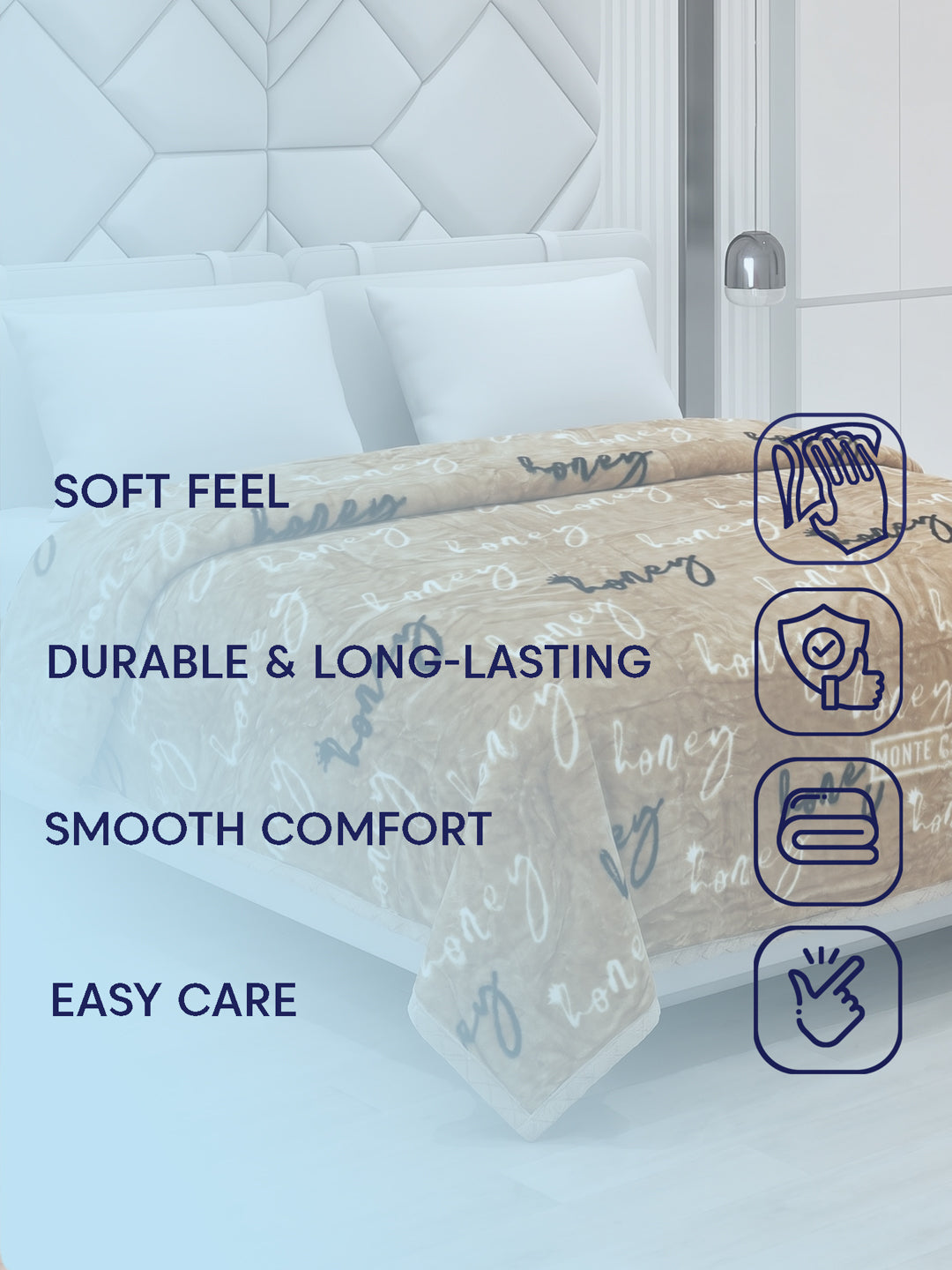 Printed Double Bed 2 Ply 550 GSM Blanket for Winter (Royal Gold Plus), Weight 3 kg