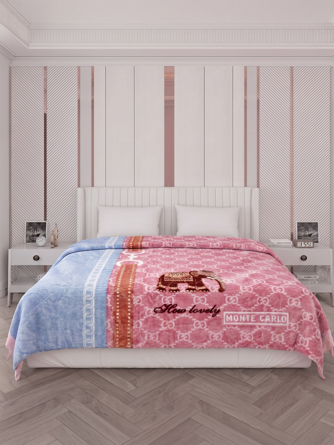 Printed Double Bed 2 Ply 550 GSM Blanket for Winter (Royal Gold Plus), Weight 3 kg